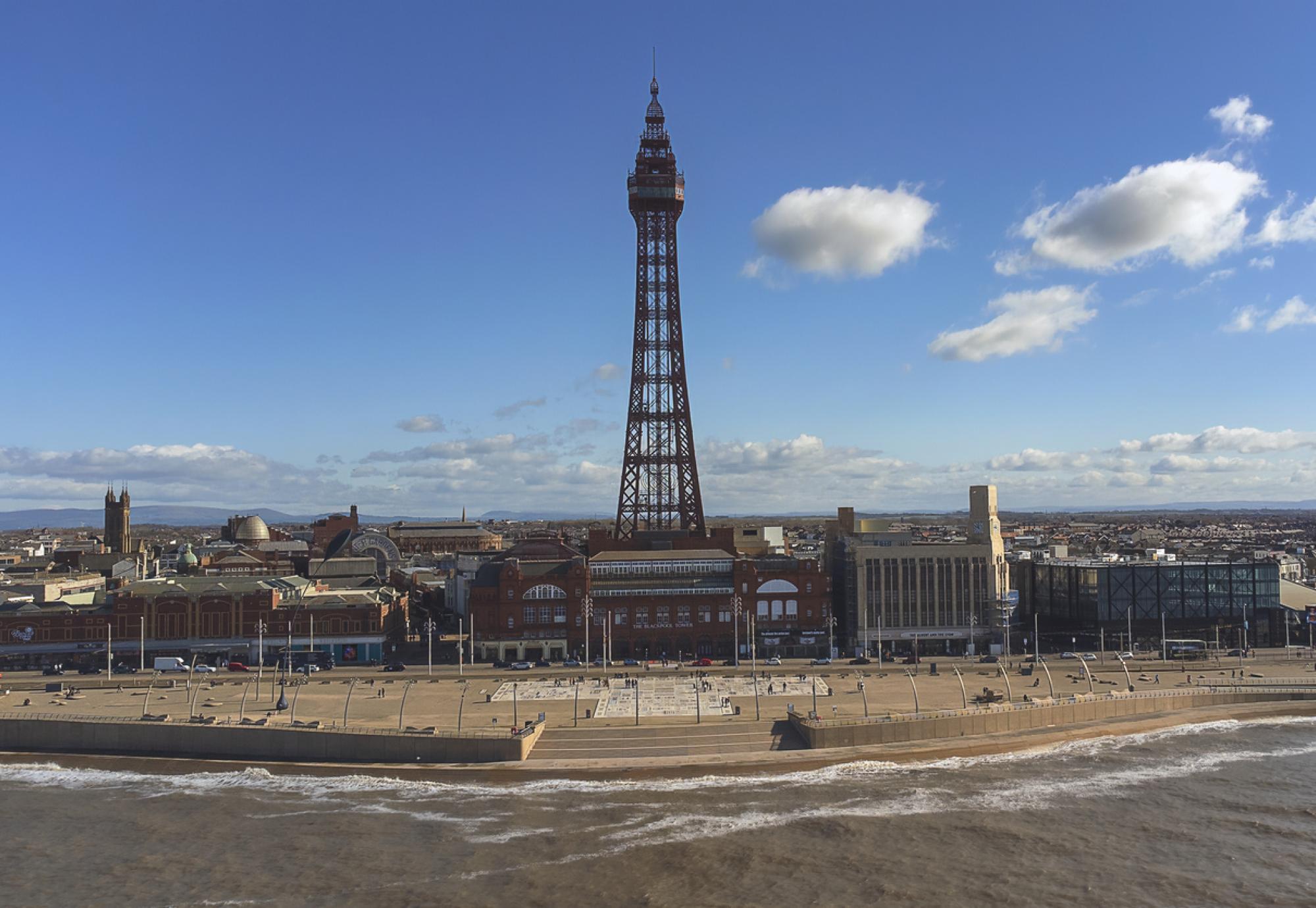 An aerial view of Blackpool Tower in Lancashire