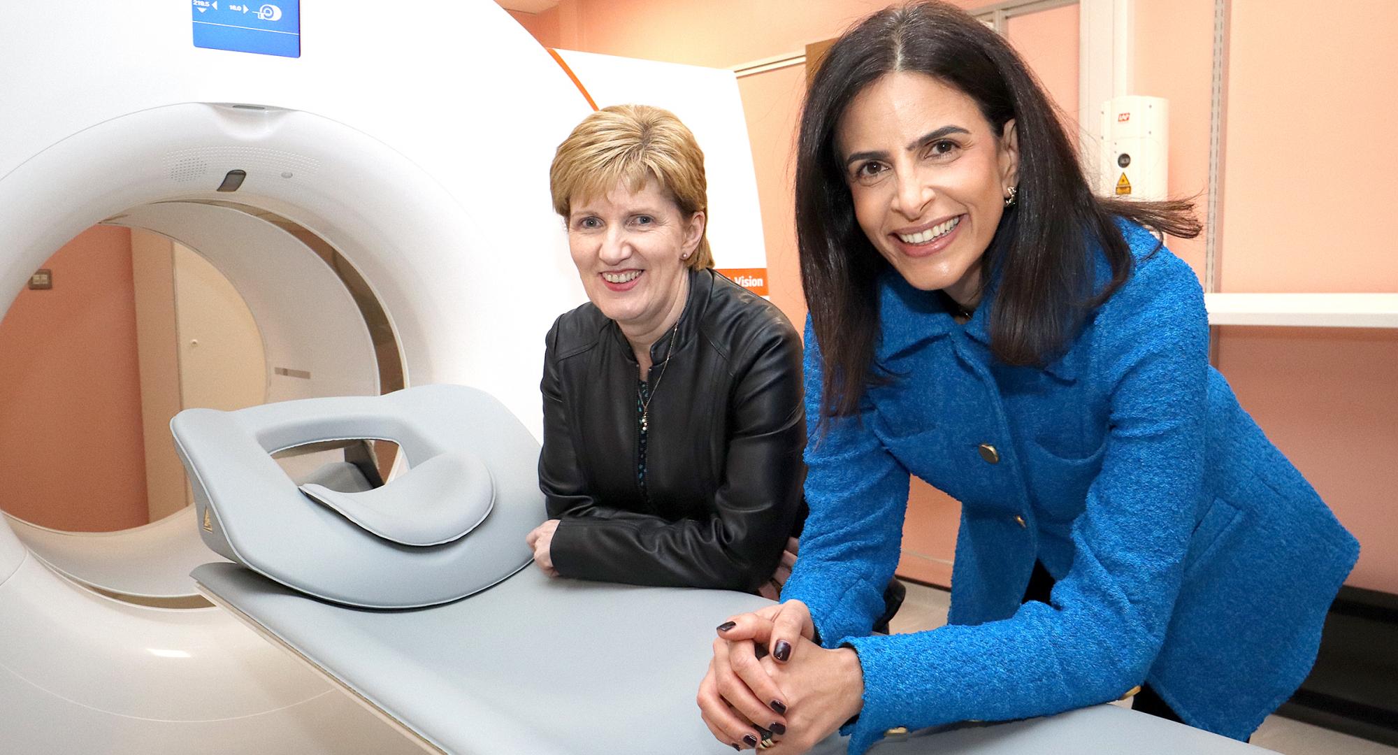 [from left to right] Bernie Owens - Deputy Chief Executive at Belfast Health and Social Care Trust and Ghada Trotabas - Managing Director at Siemens Healthineers Great Britain and Ireland with imaging system from Siemens Healthineers at Royal Victoria Hospital