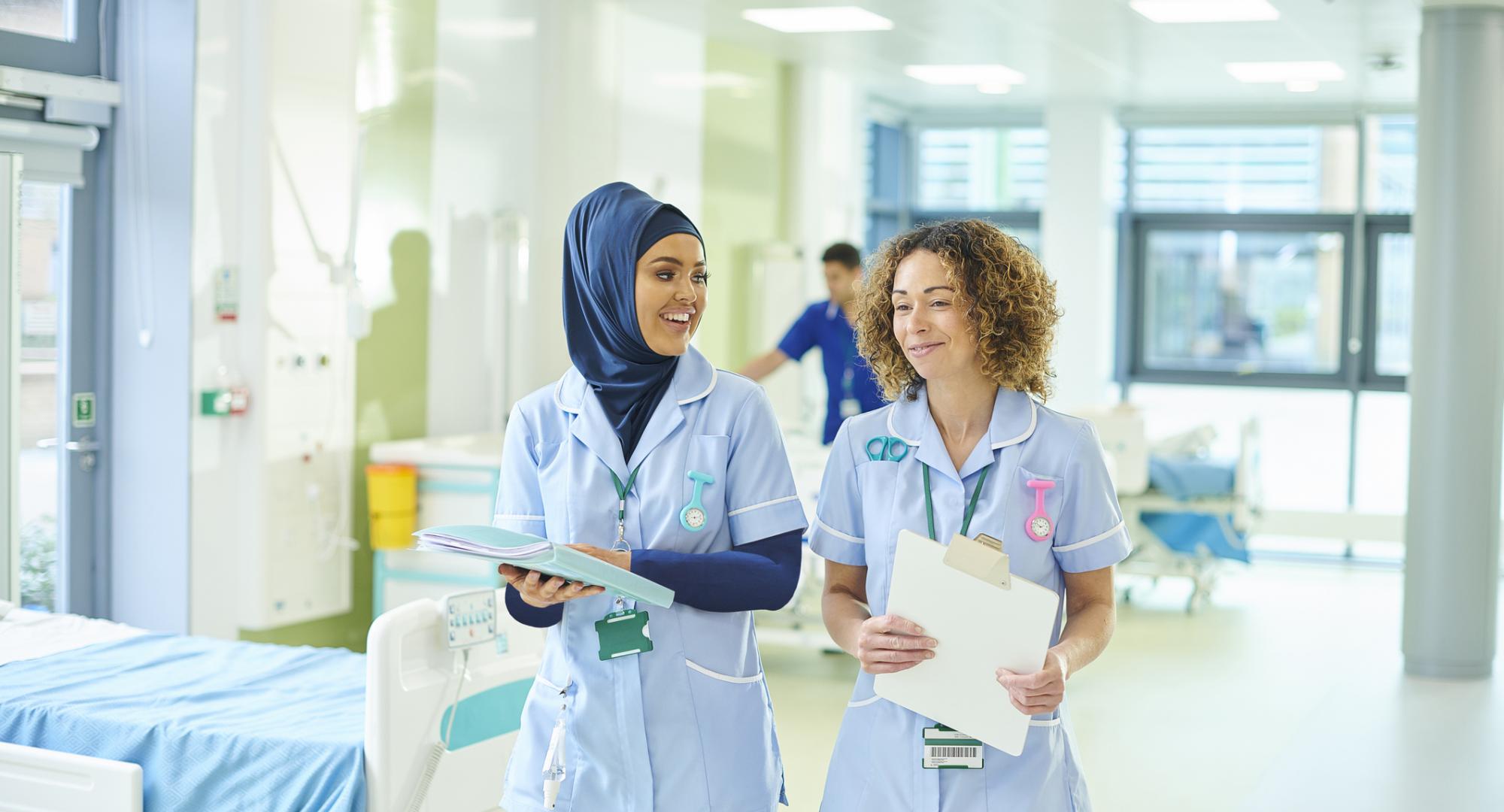 Two nurses walking together