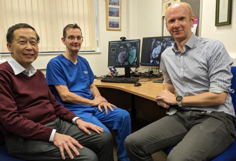 Left to right - Consultant Nephrologist and Clinical Lead for Genetics Professor Albert Ong, Principal Clinical Scientist Dr Jonathan Taylor and MRI Radiographer Richard Thomas