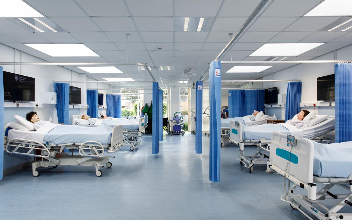 A mock hospital ward