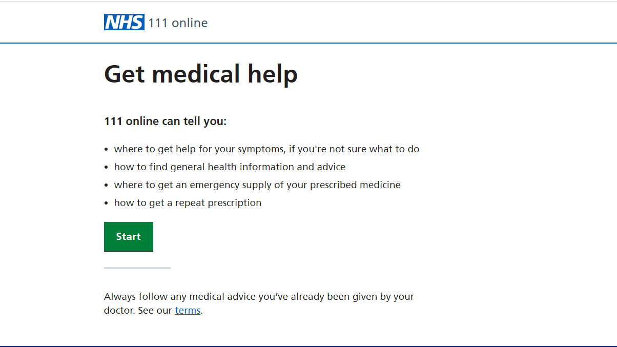 NHS 111 online 