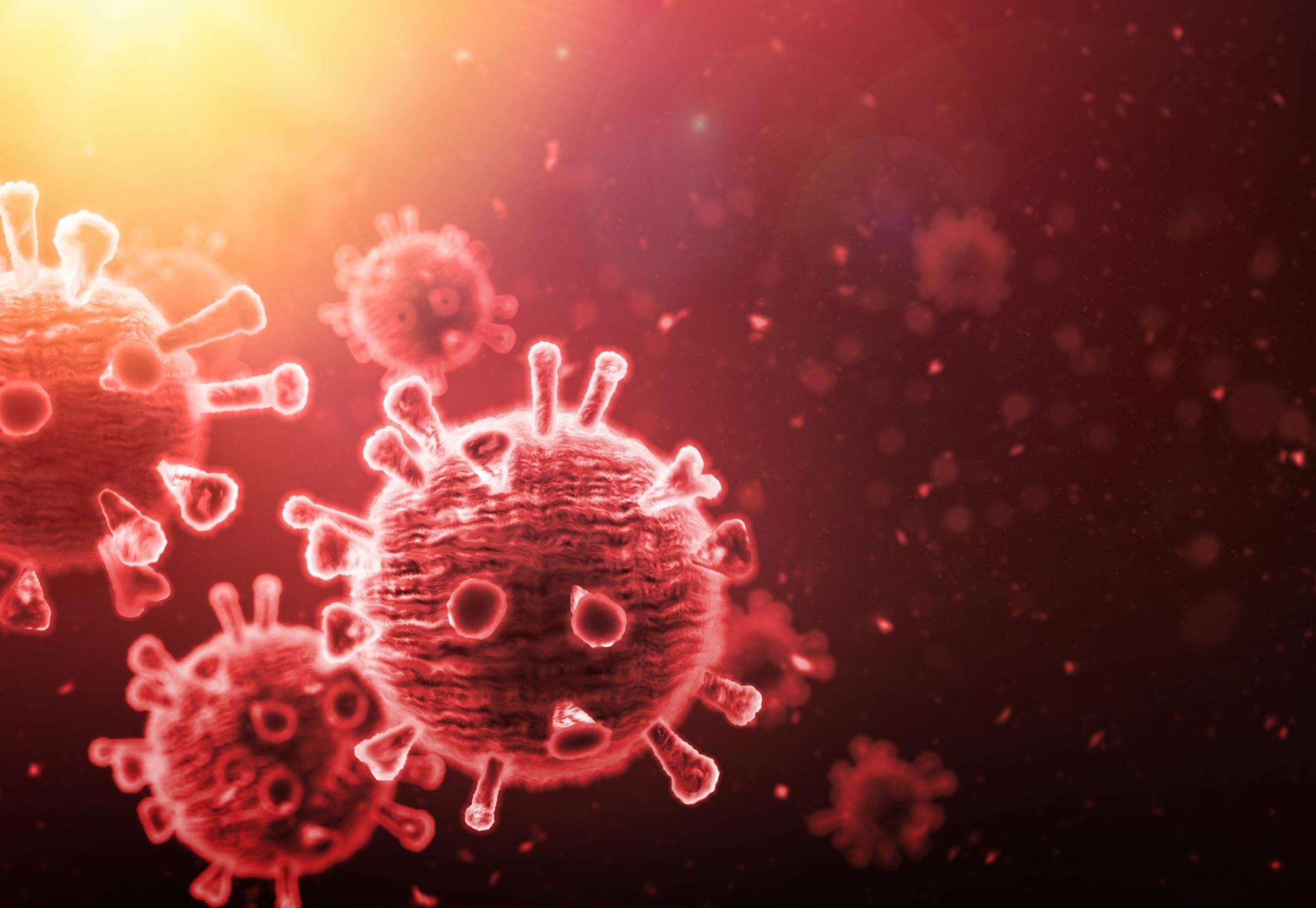 Artist's impression of virus cells within the human body