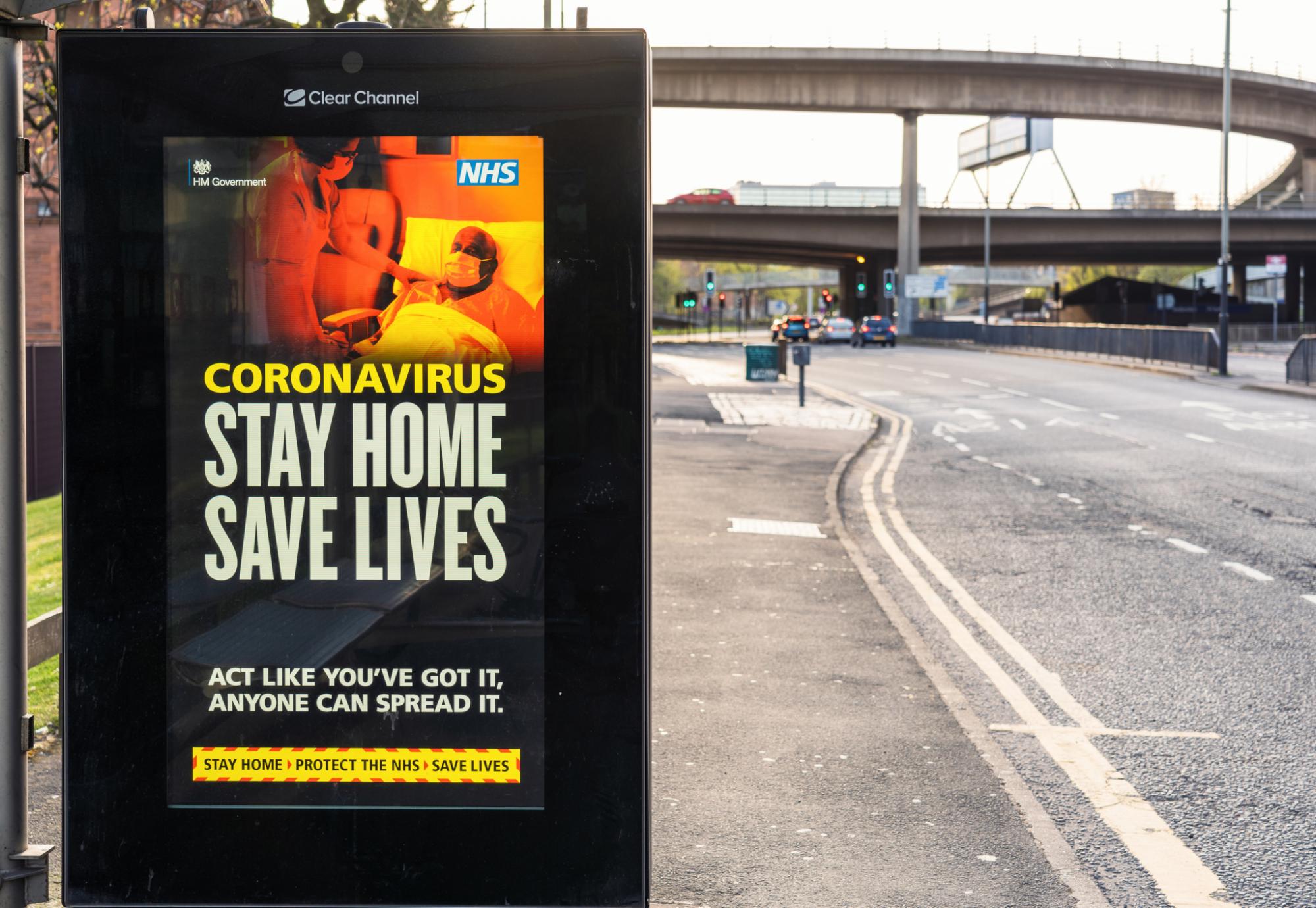 Coronavirus advert on bus stand in the UK