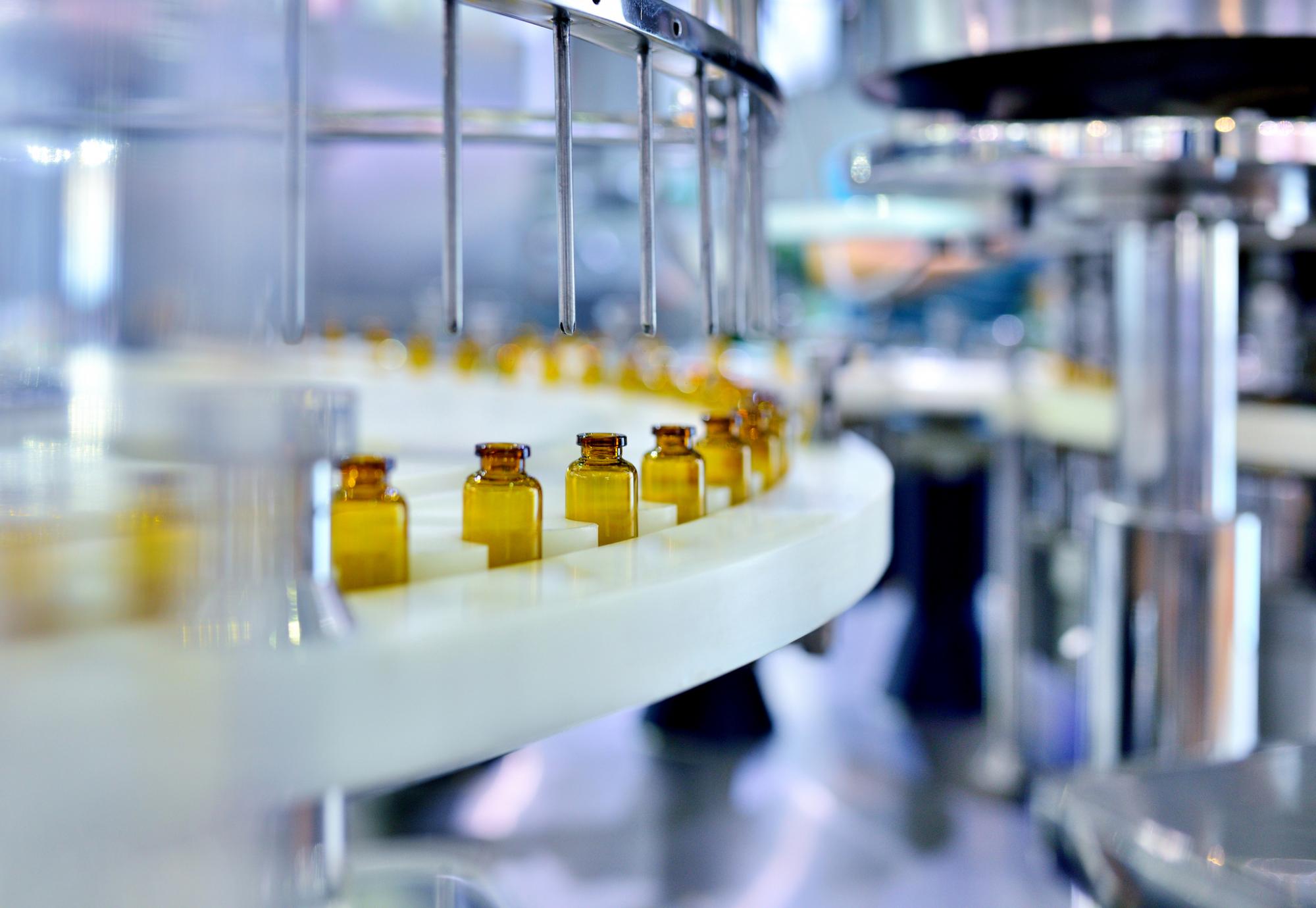 Medicines being bottled in a production facility