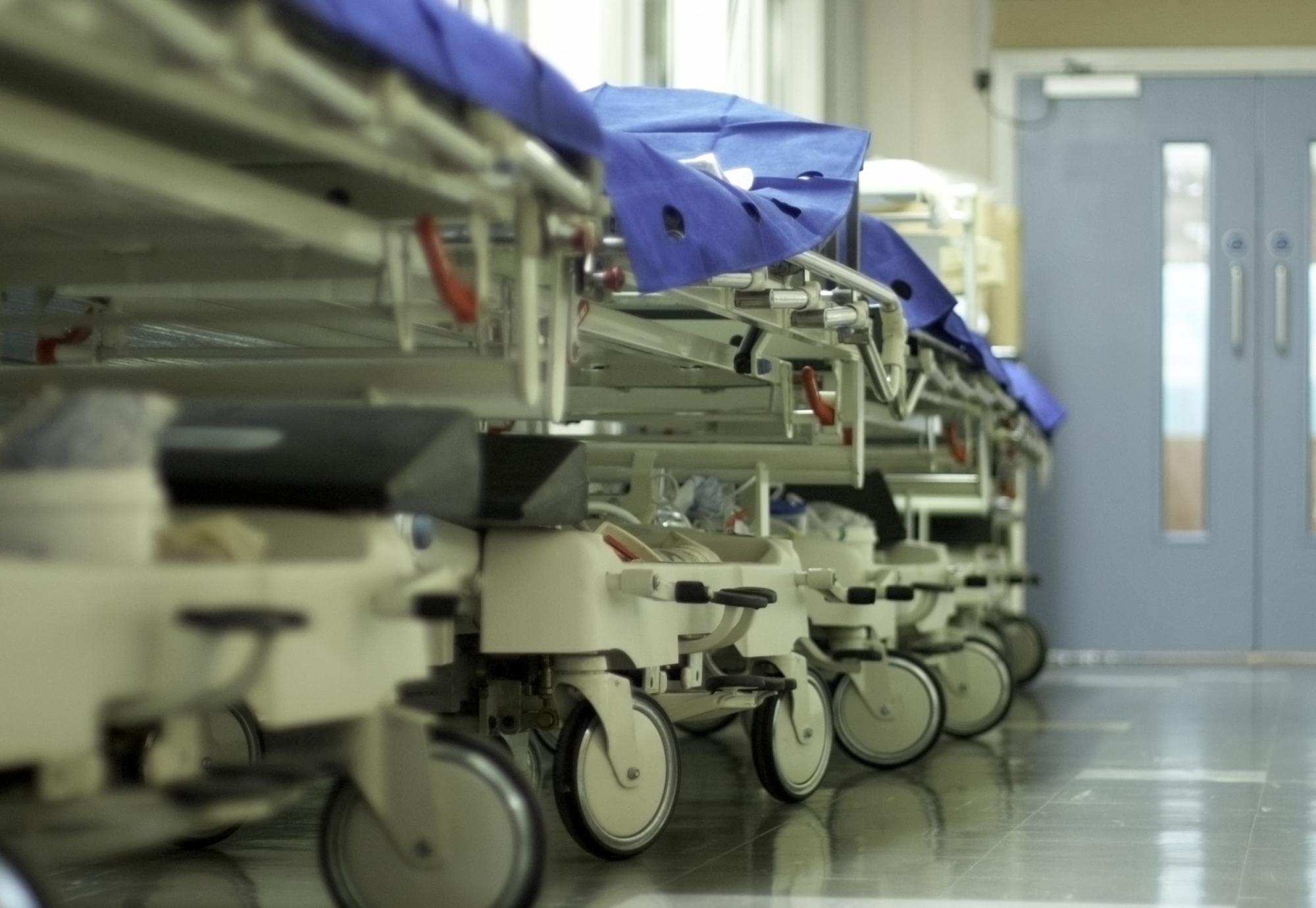 Hospital beds in a corridor
