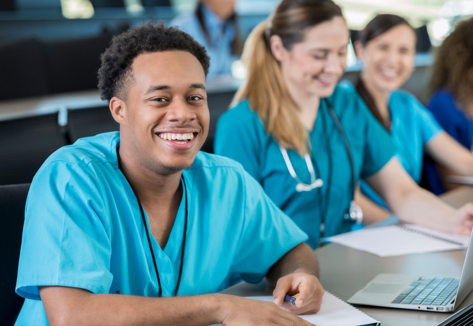 Nursing students sat in a lecture room