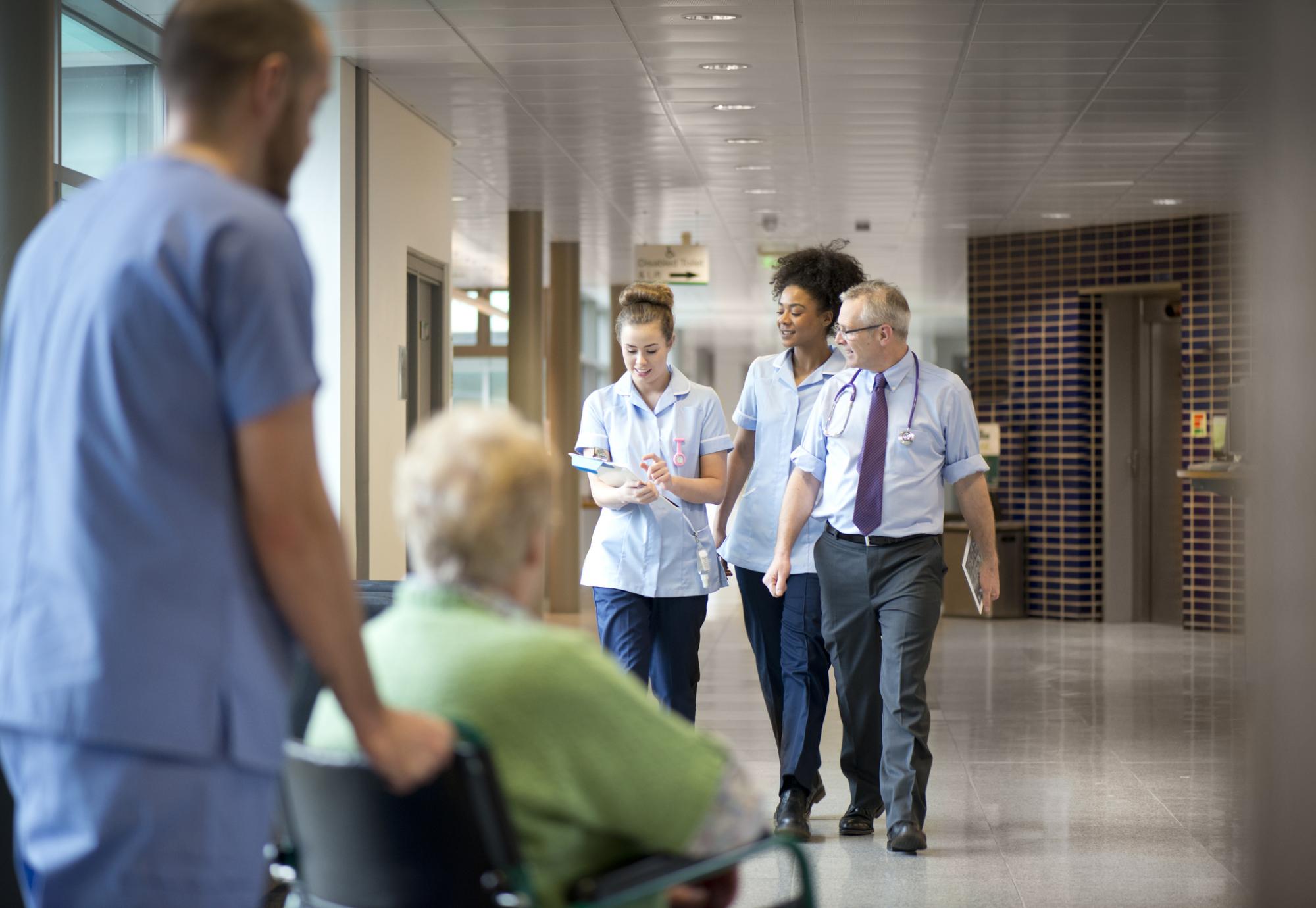 Busy hospital corridor