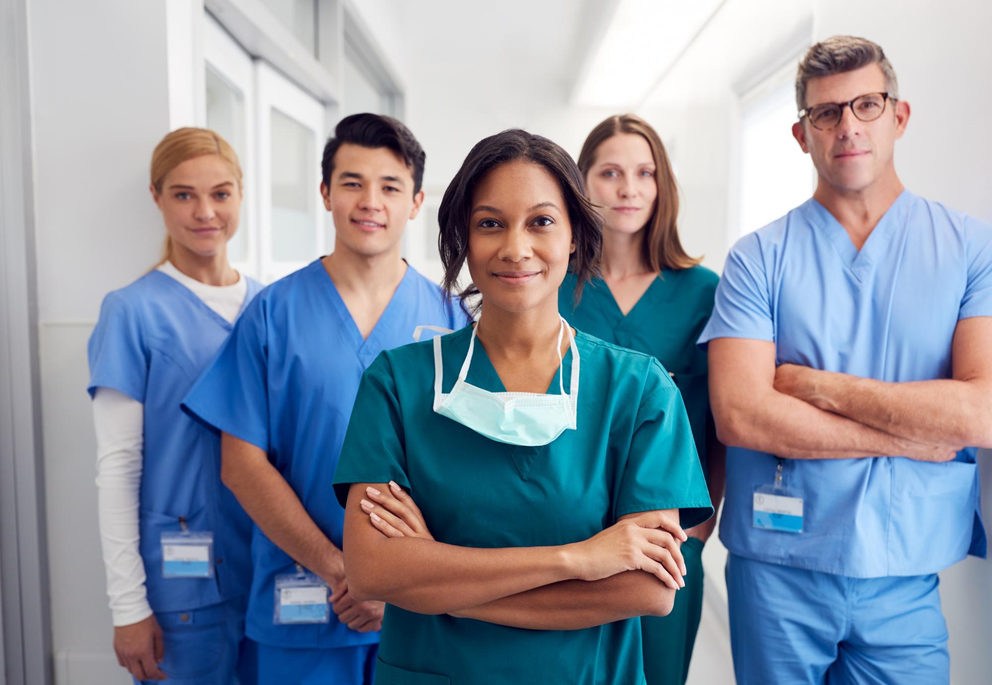 Nursing staff in various uniforms