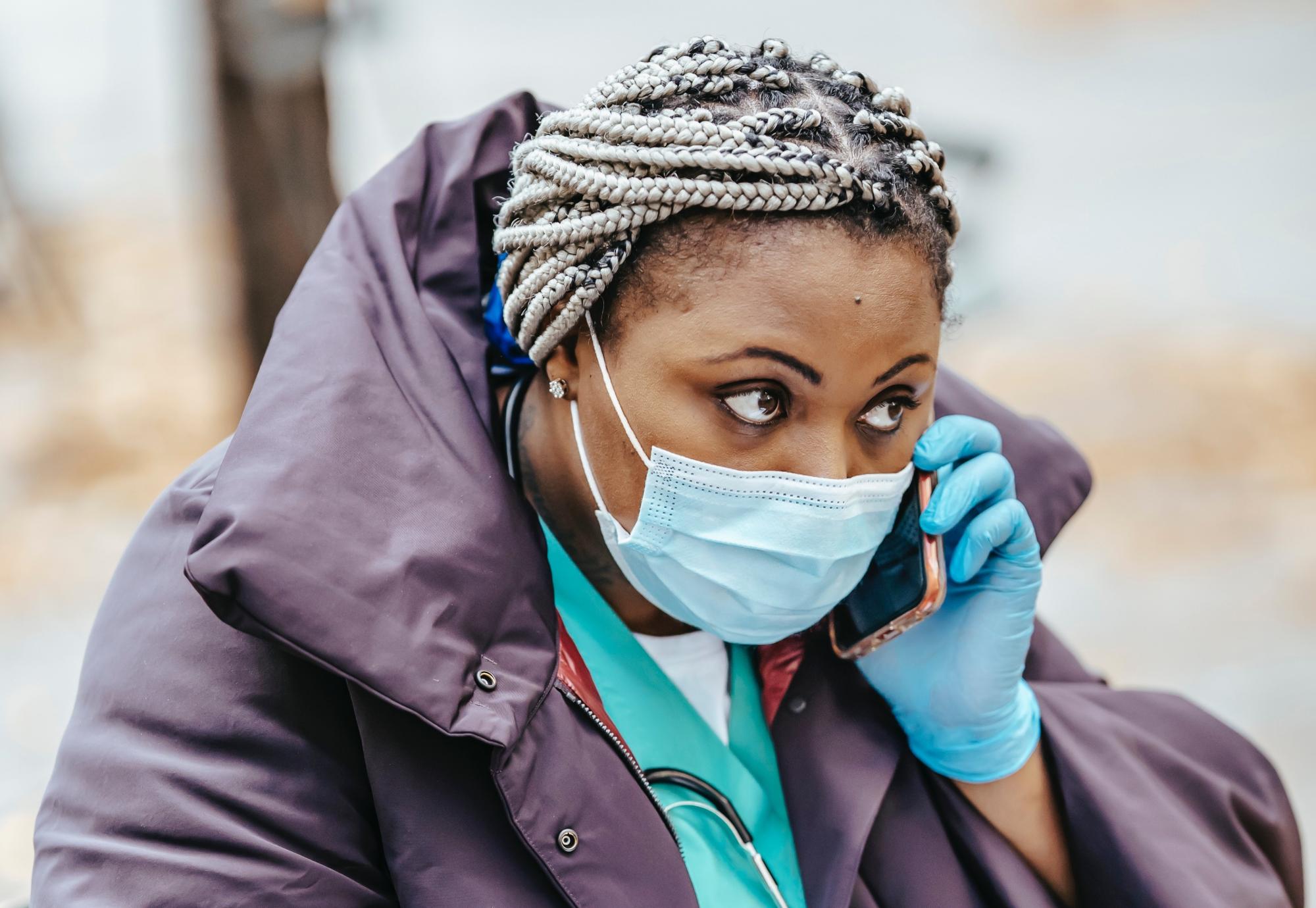 Health worker on the phone