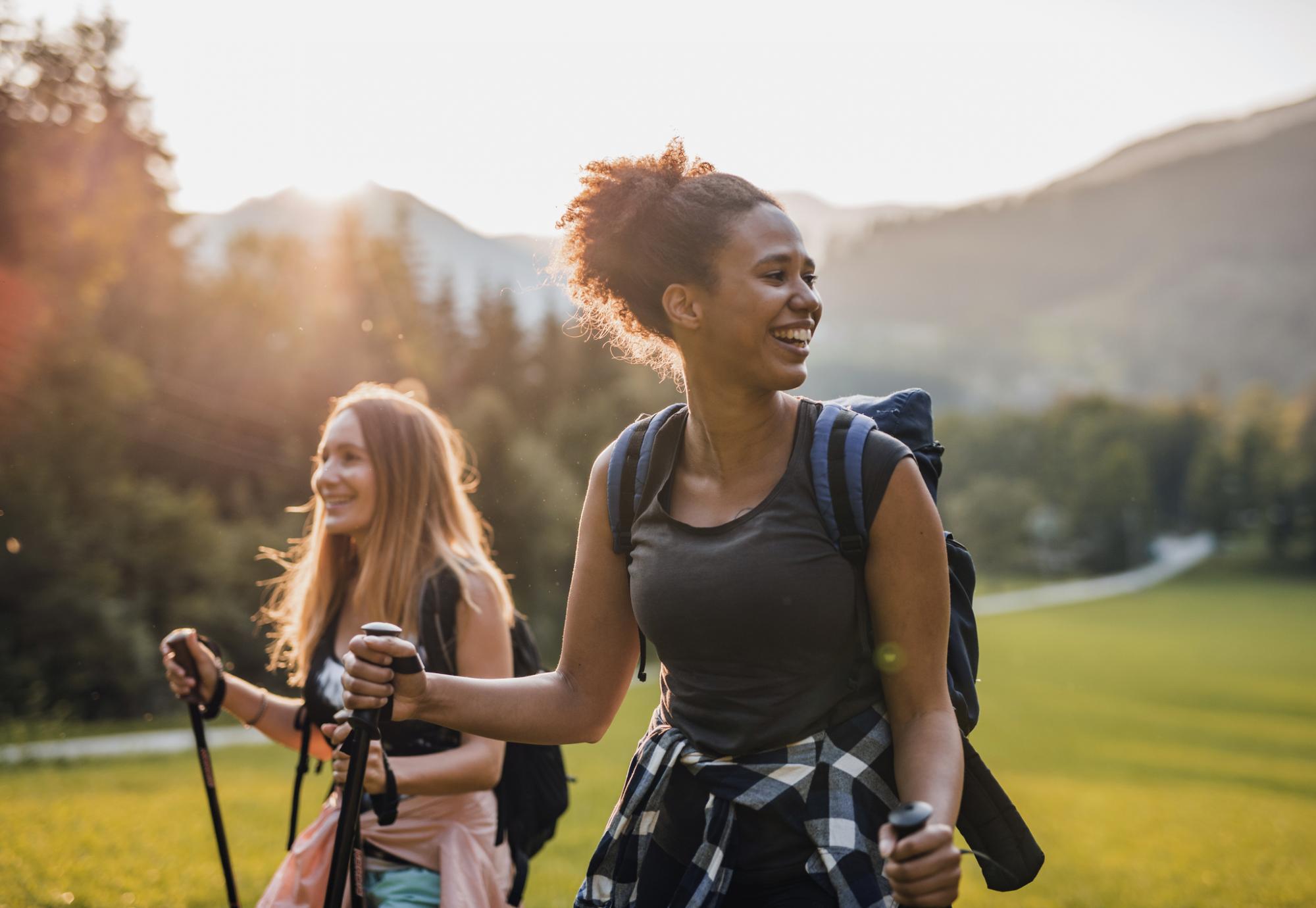 Young woman out hiking with a friend