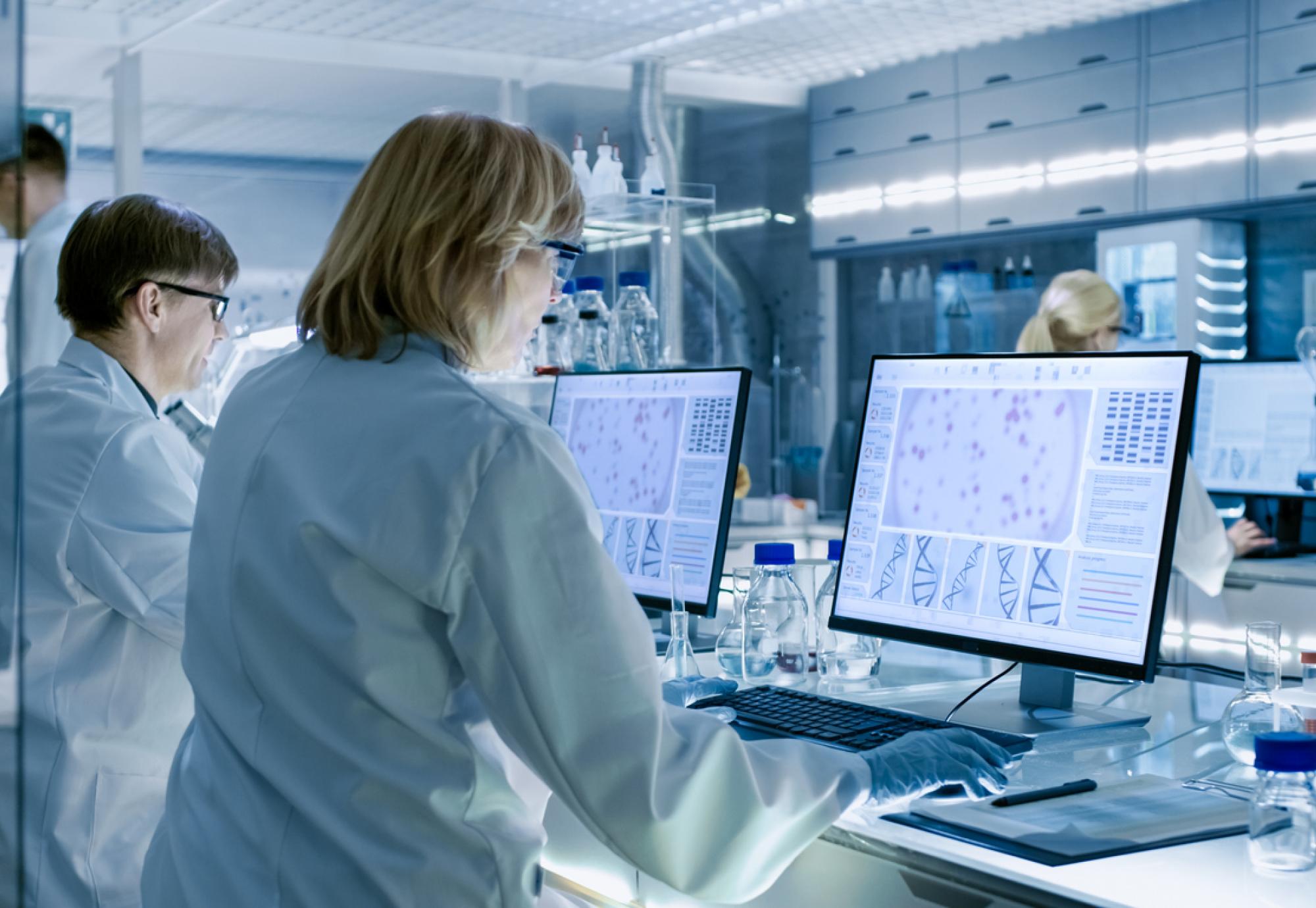 lab technicians using computers