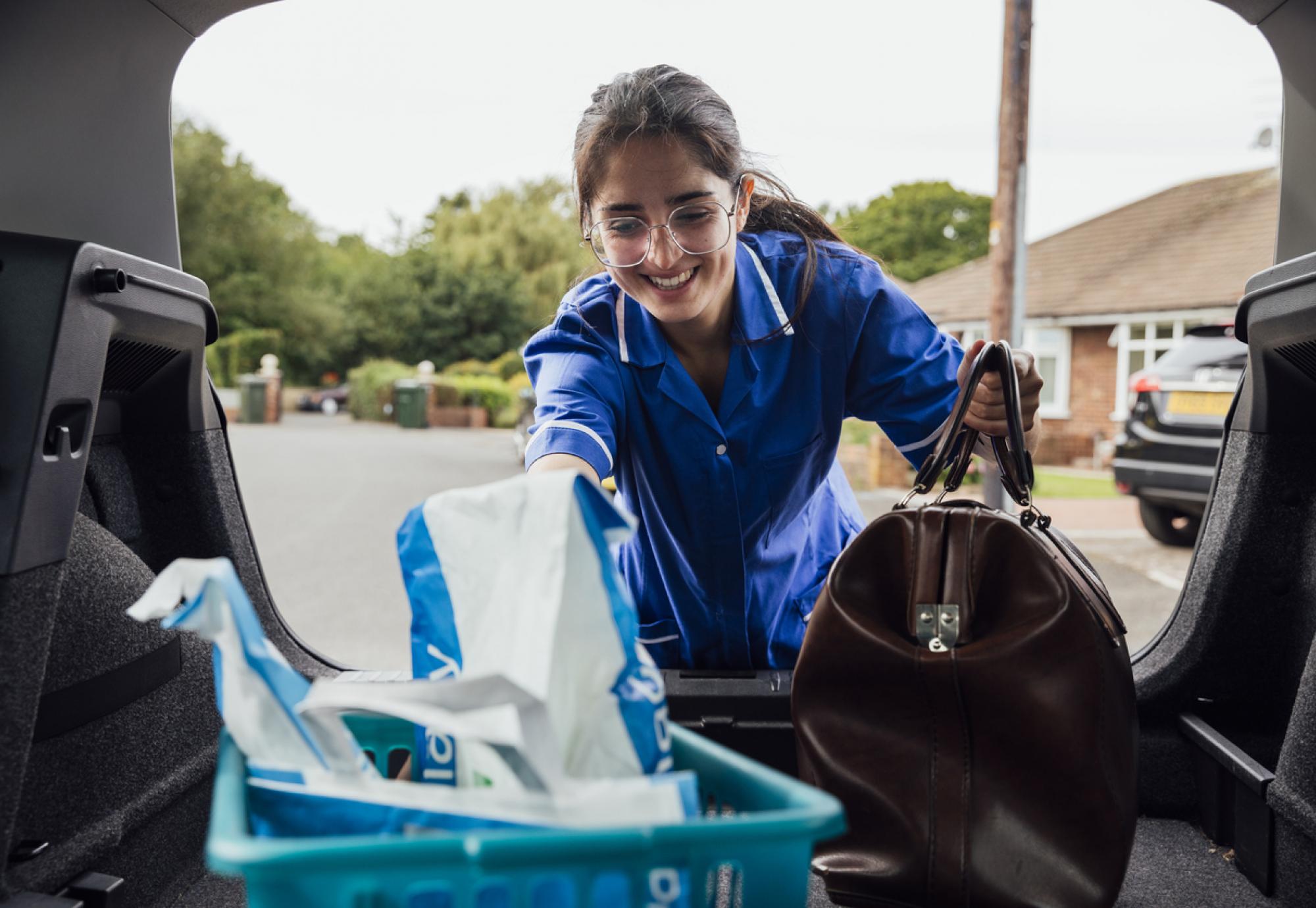 Worker delivering supplies