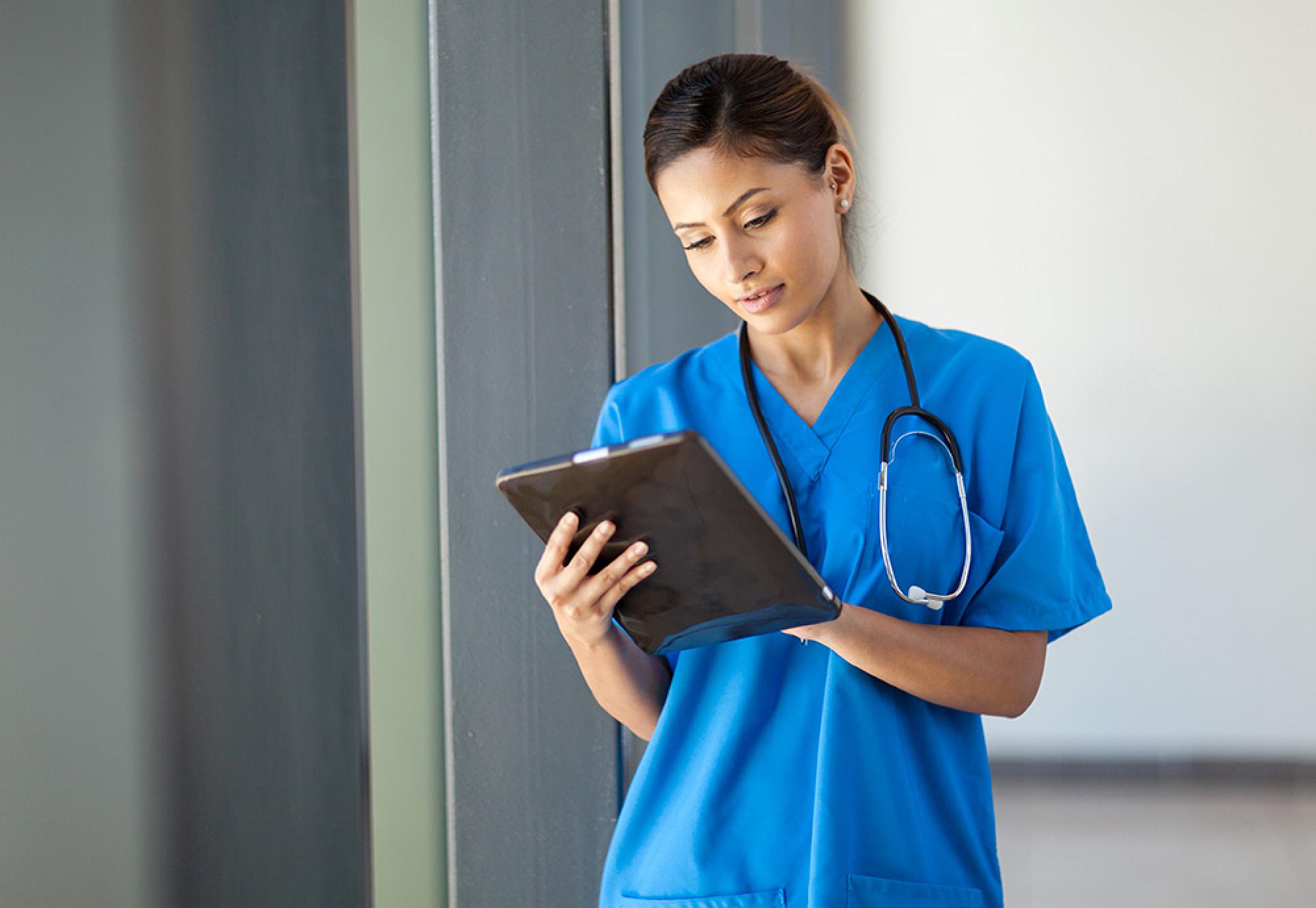 Health worker using a clipboard