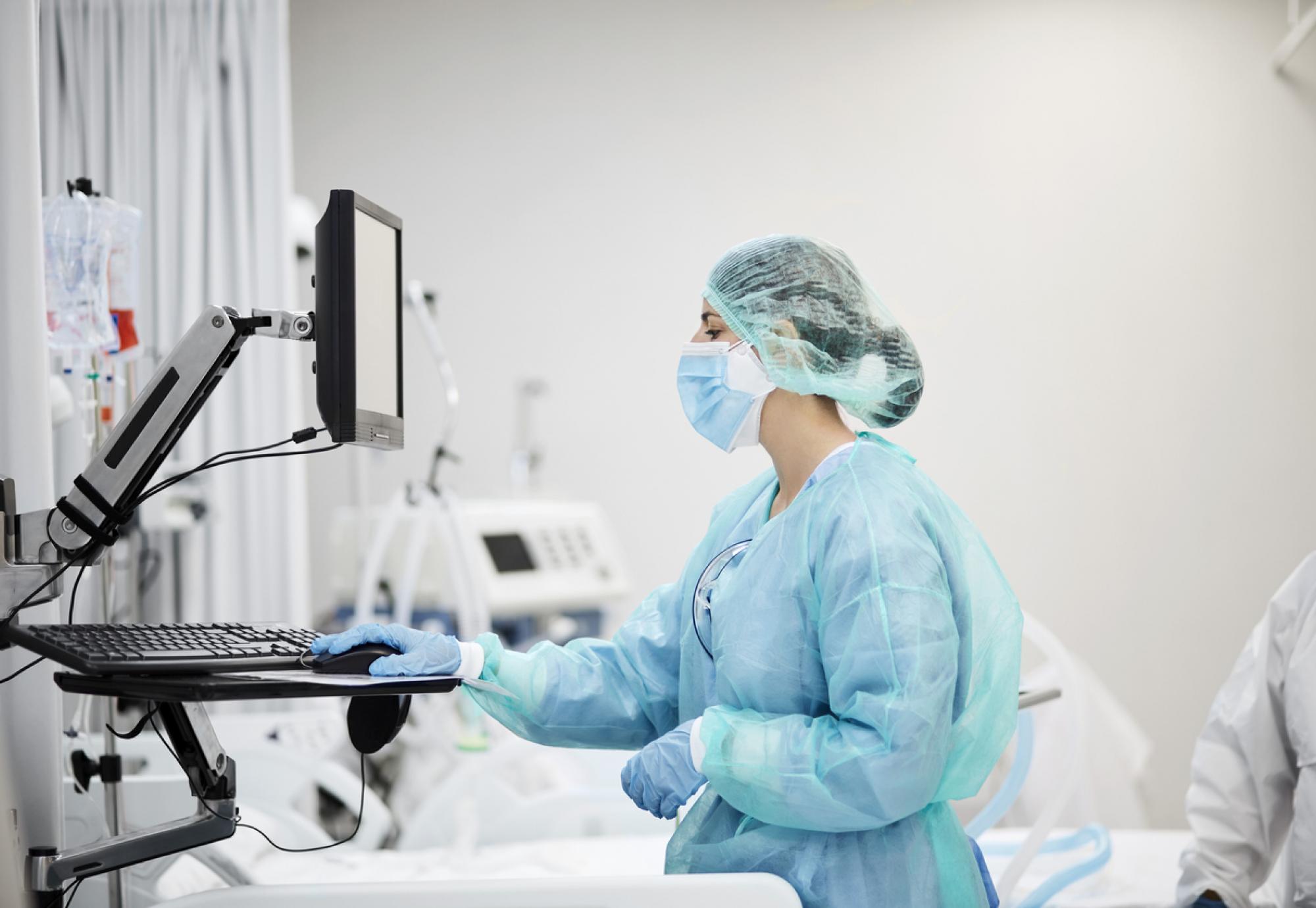 Nurse using computer