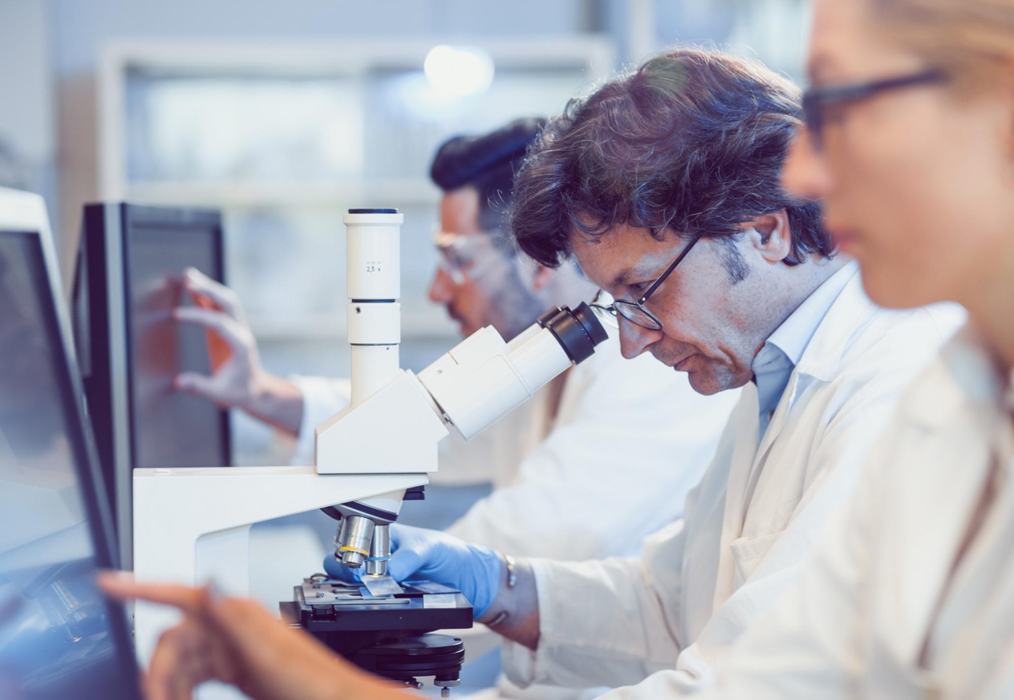 Scientists studying in a lab