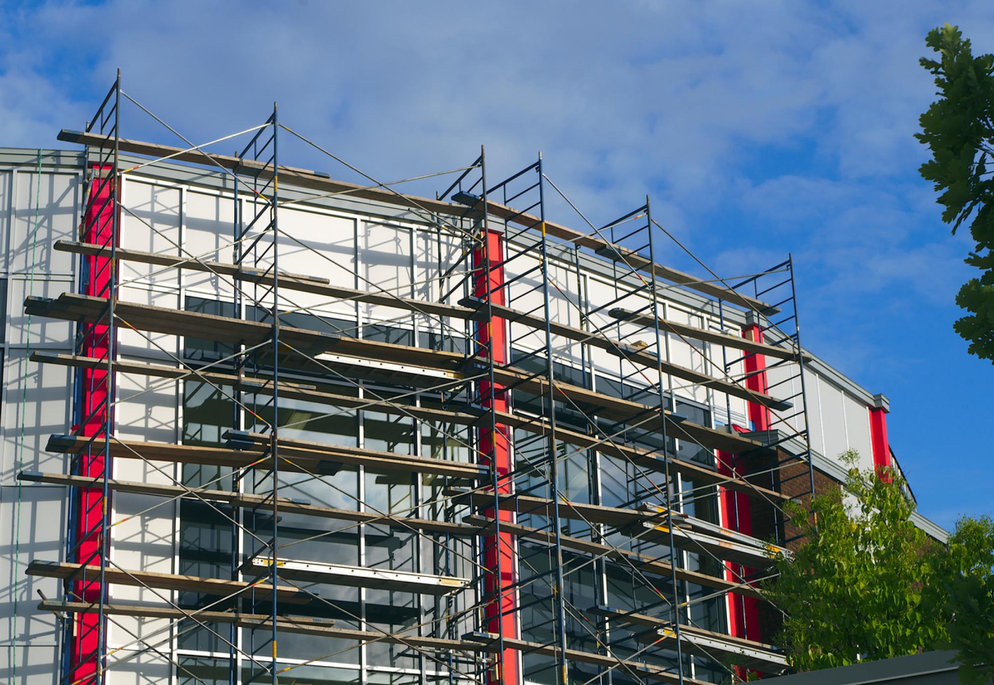 Scaffolding on the side of a new NHS estate