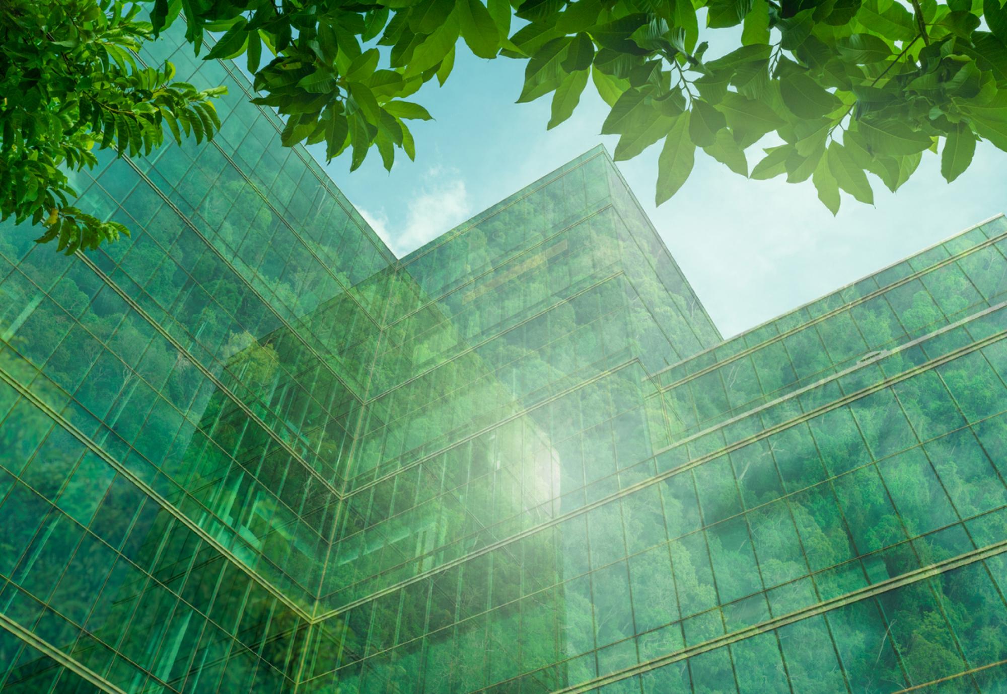 View of an NHS net zero building in a big city