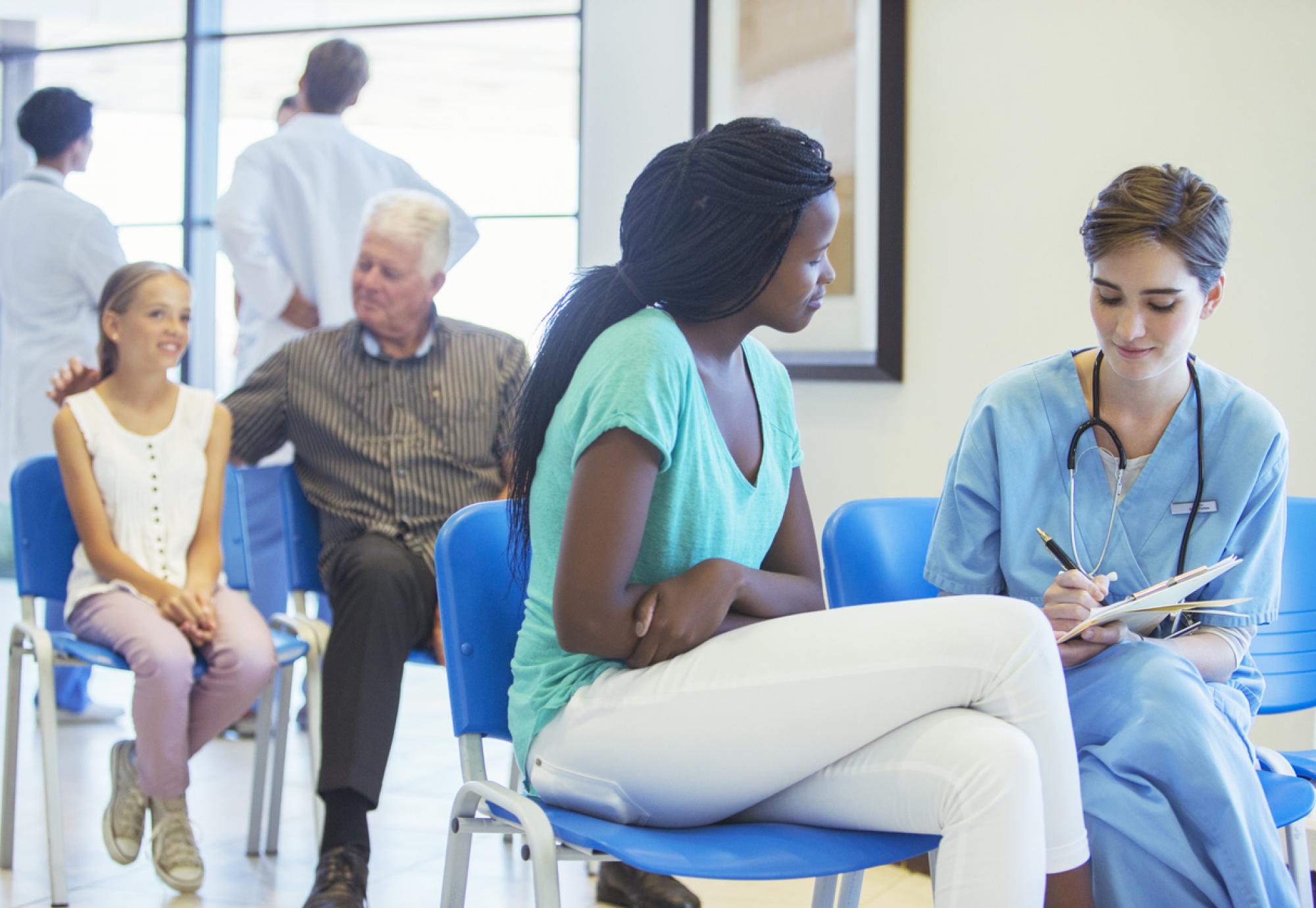 NHS waiting room depicting waiting lists and backlog