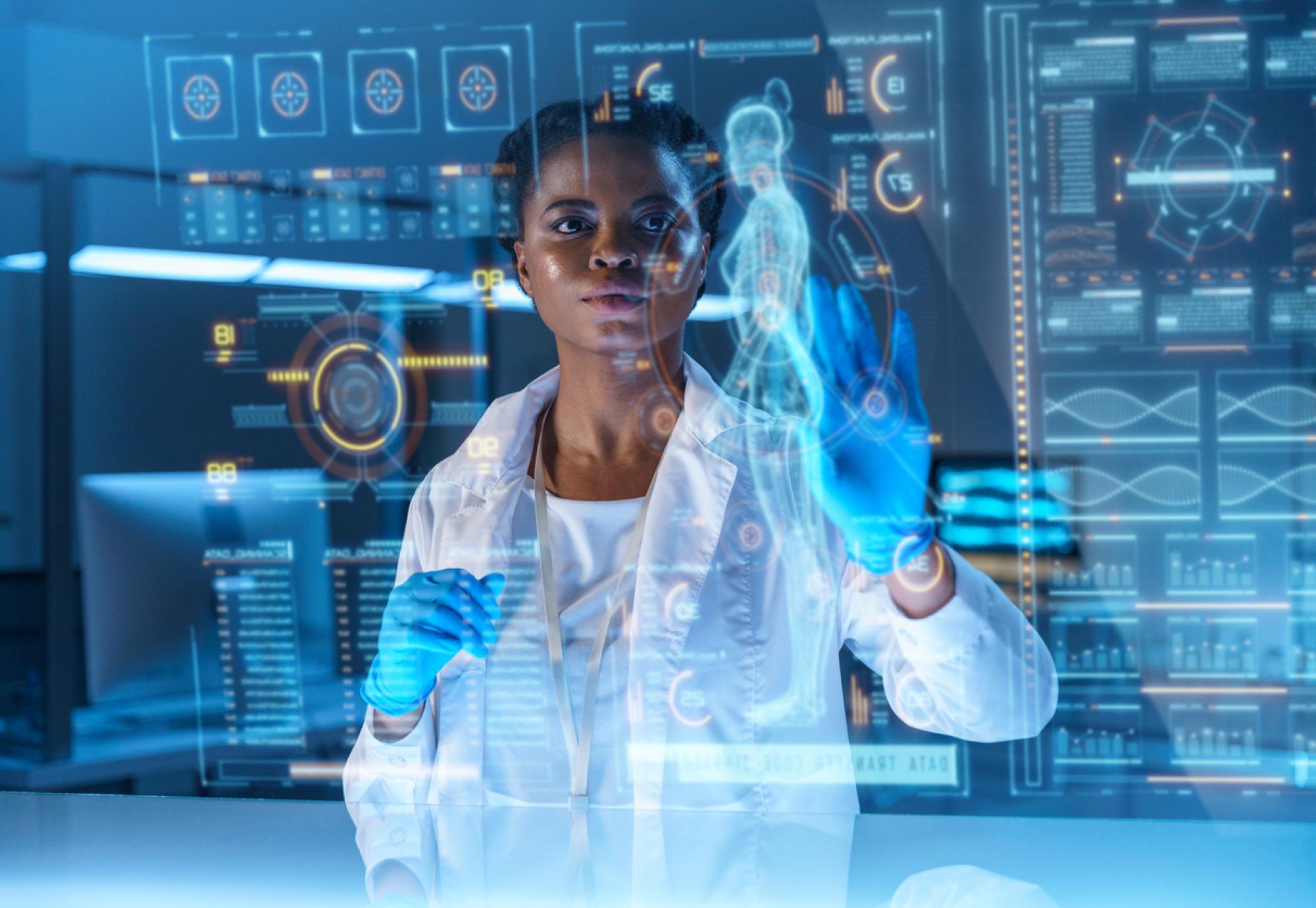 Image of health professional using a digital interface depicting the AI accelerator fund