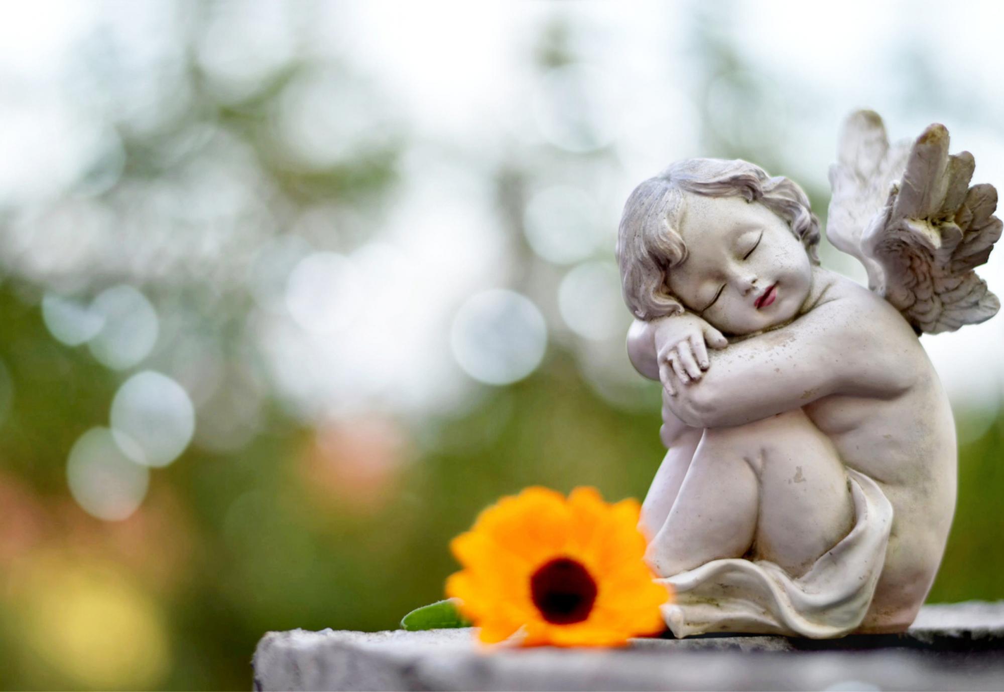 Angel guardian sleeping on a grave depicting Scot Govt's new baby loss memorial book