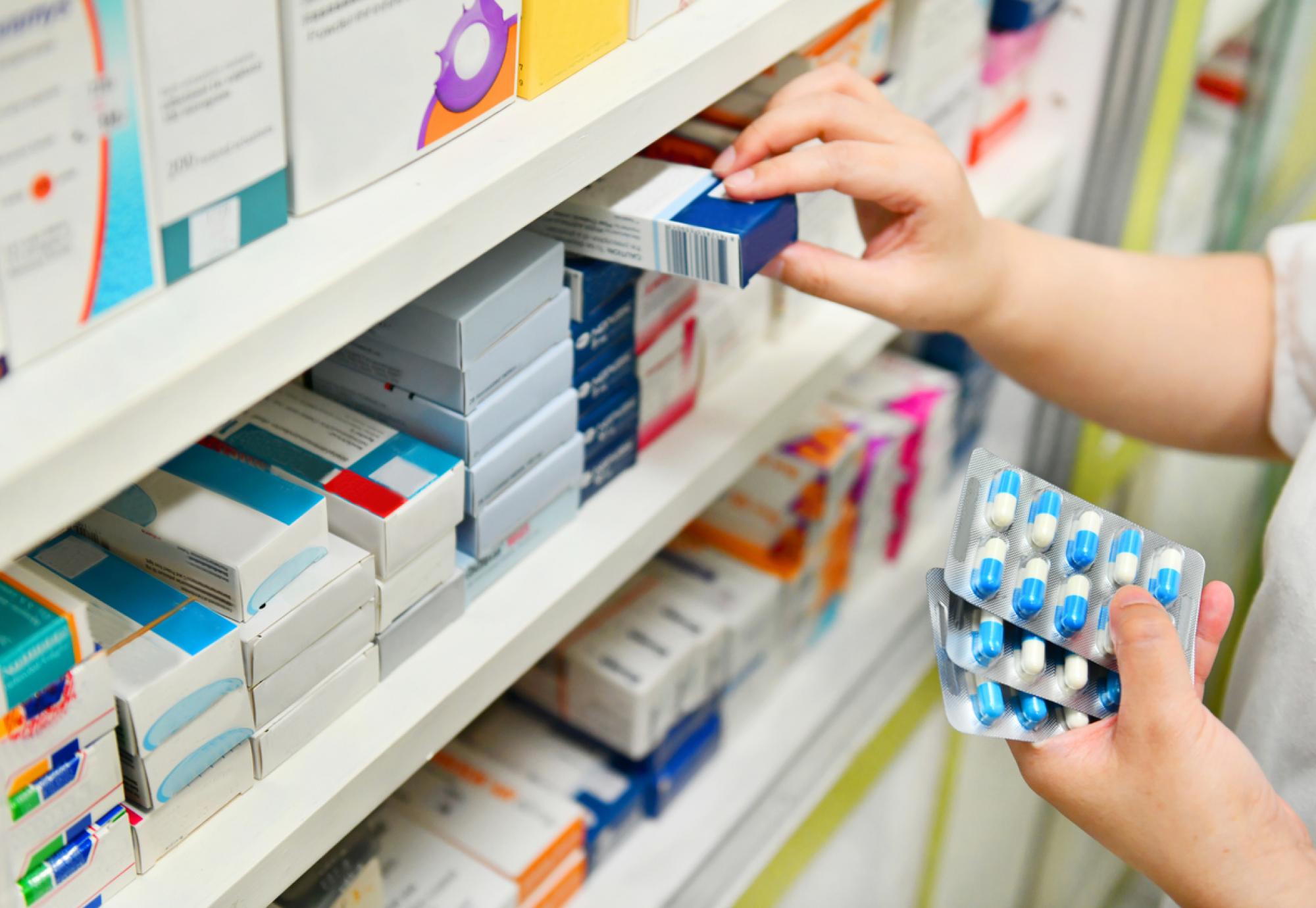 Pharmacy shelf depicting the new treatments advised on for NHS Scotland by the Scottish Medicines Consortium