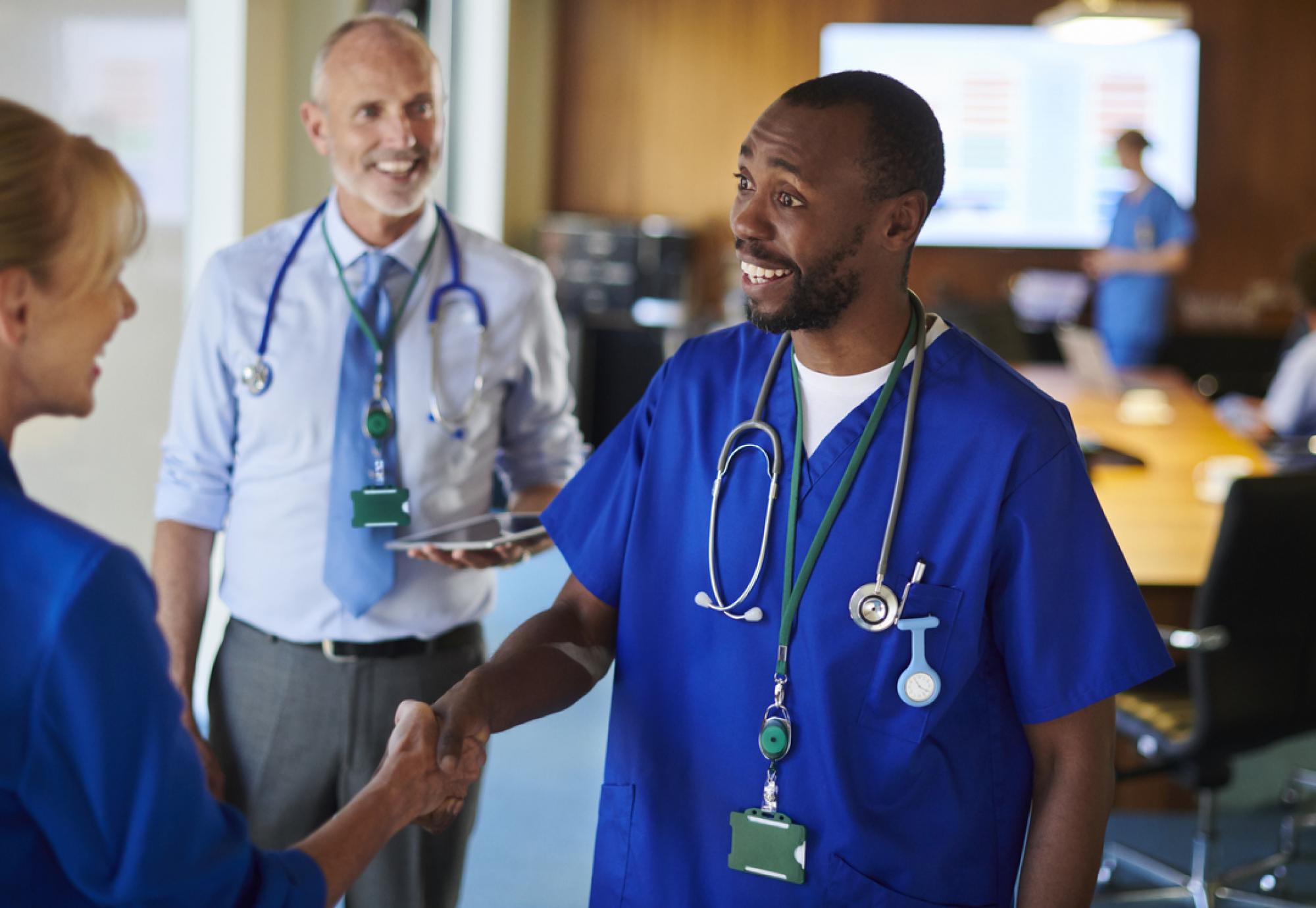 NHS professionals depicting Sheffield Teaching Hospitals' new accreditation from the Royal College of Physicians