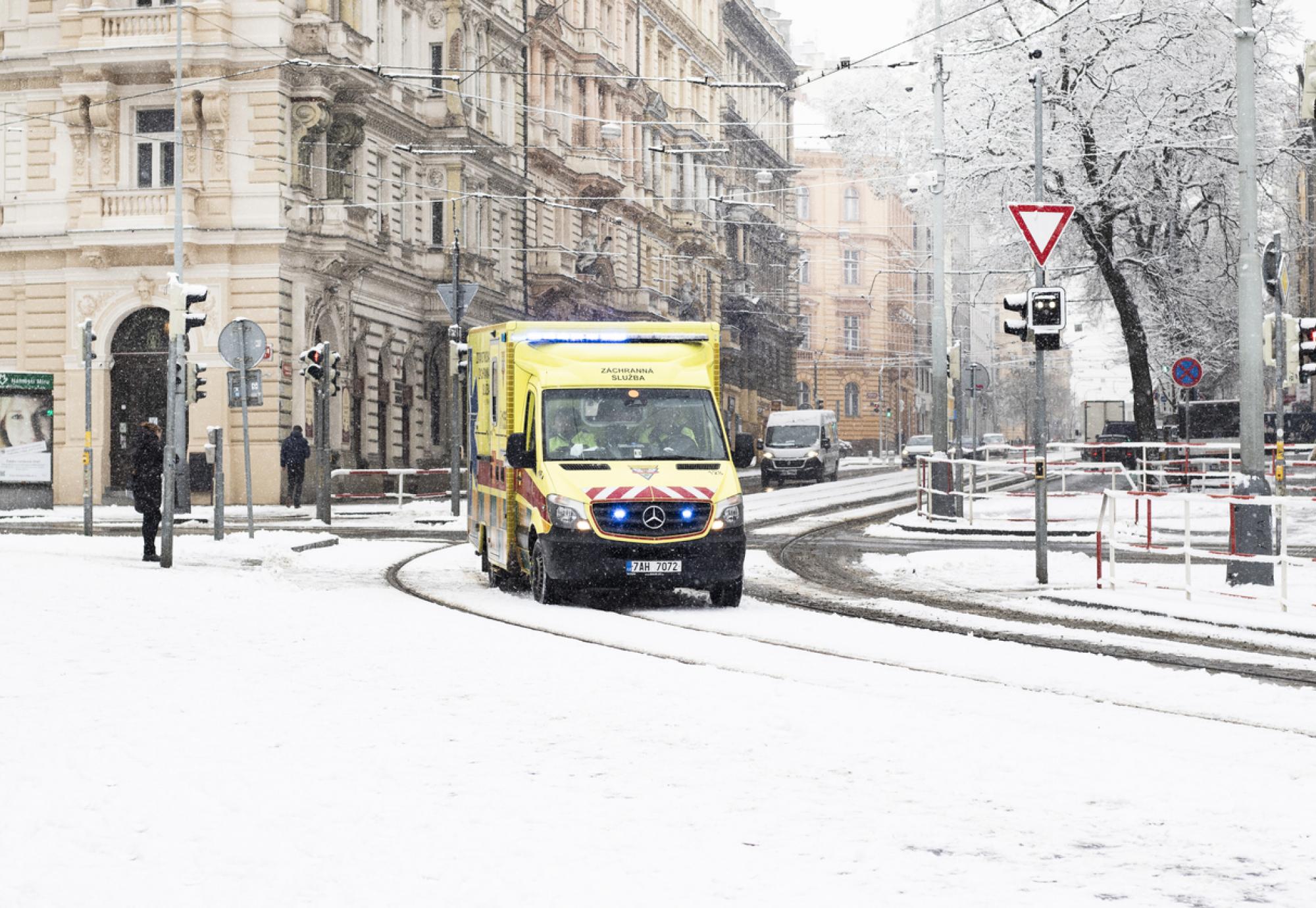 NHS ambulance in the snow depicting winter pressures