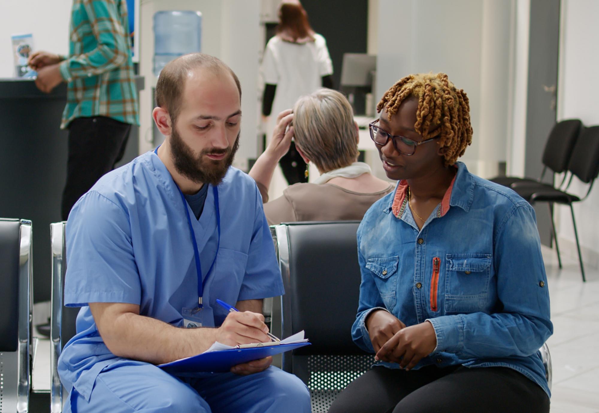 NHS waiting room depicting waiting lists and backlog