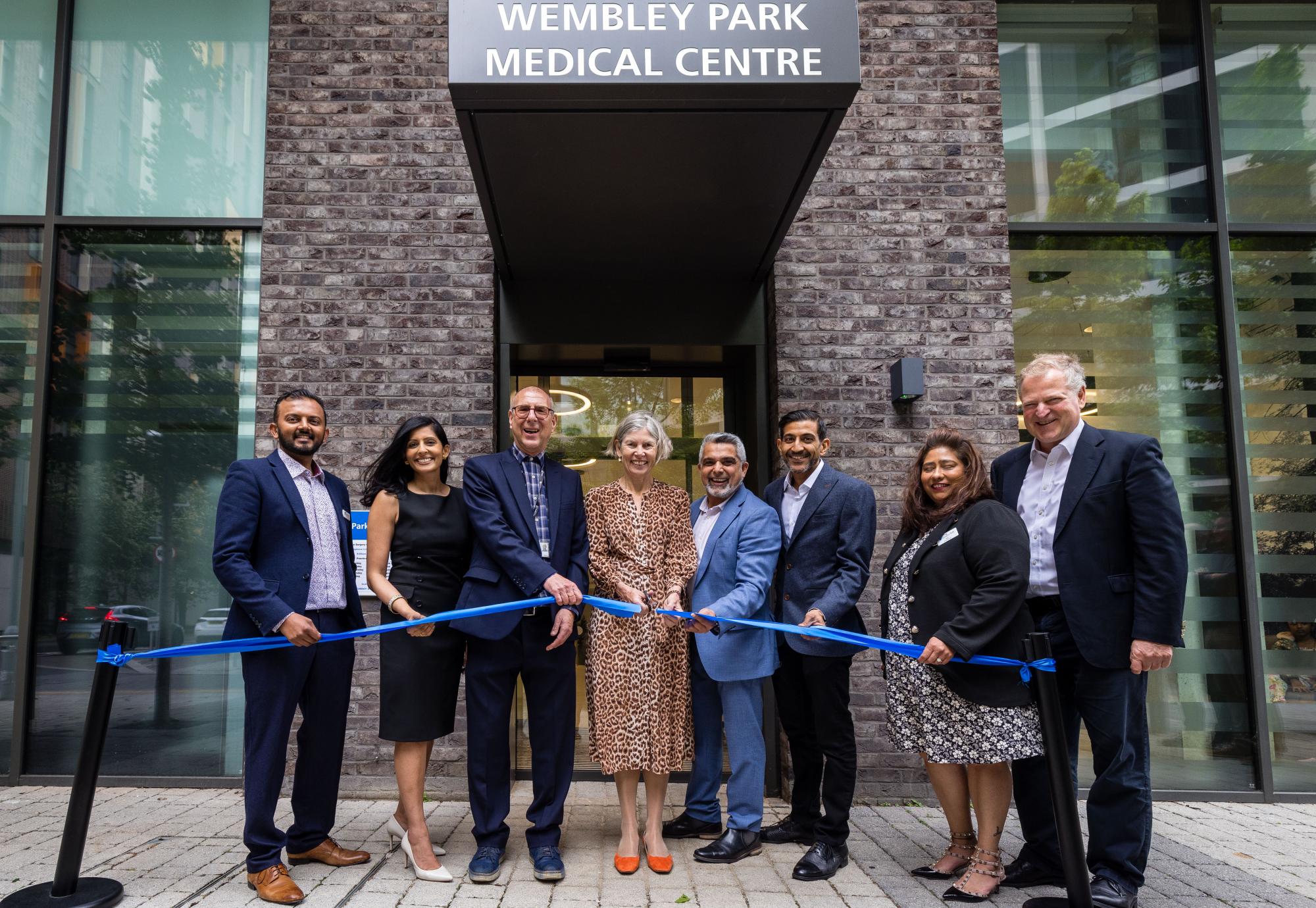 L-R: Dr Vishal Vala, GP Partner, Dr Ishani Patel, GP Partner, Councillor Neil Nerva, Dr Penny Dash, Cllr Muhammed Butt, Dr Sachin Patel, GP Partner, Mrs Arti Patel, Practice Manager, James Saunders, Quintain