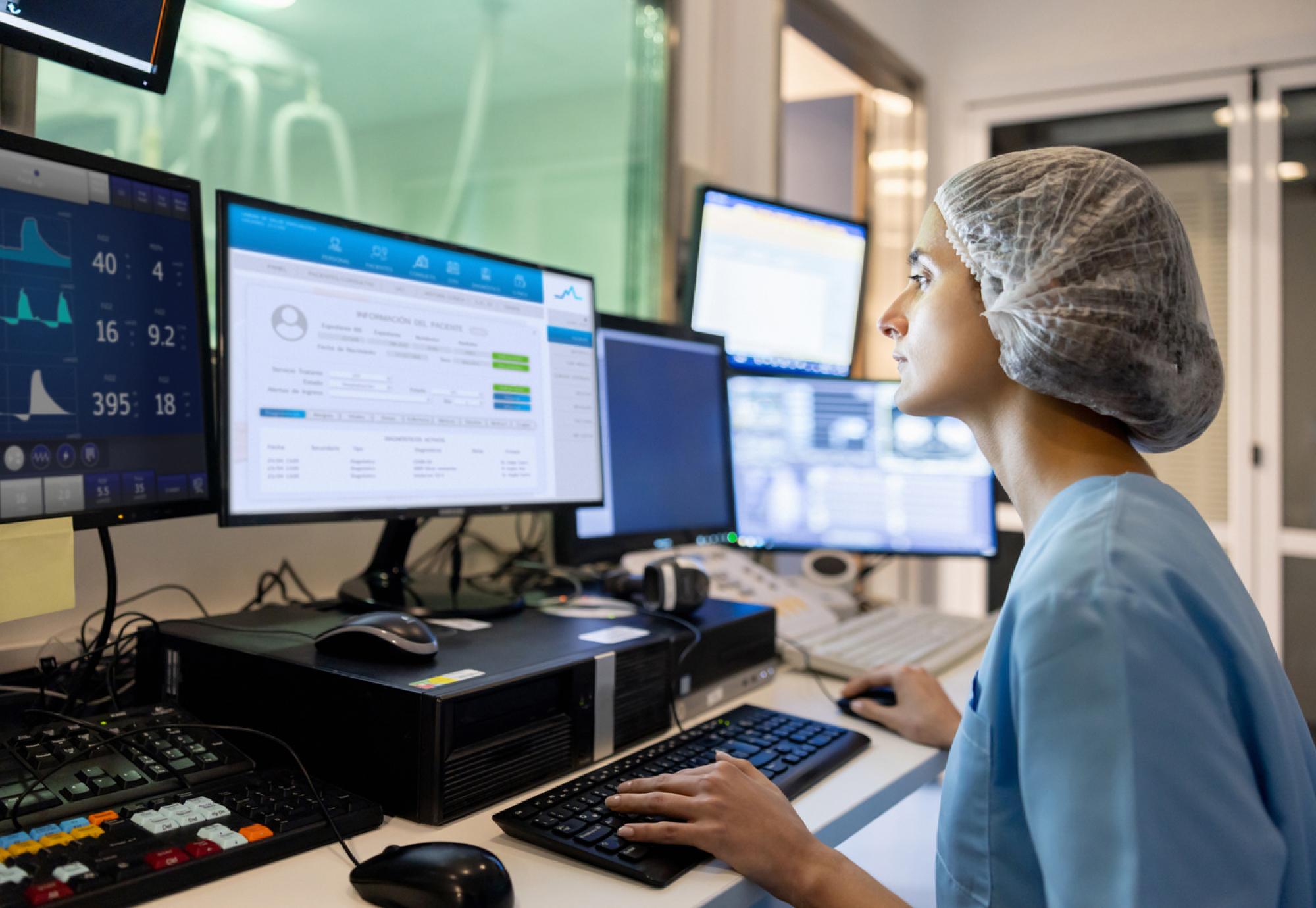 Doctor looking at health data
