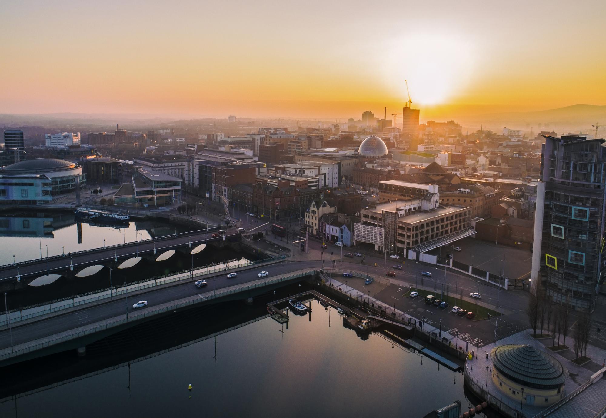 Belfast city centrE from a drone