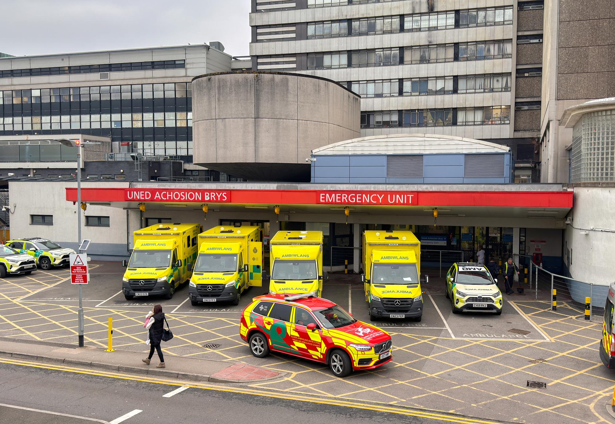 Ambulances waiting outside a welsh hospital