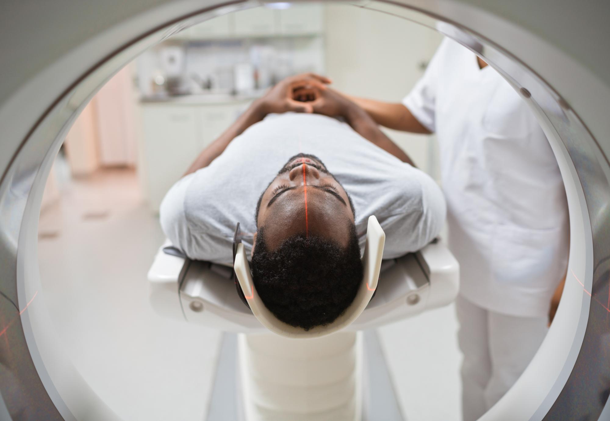 Male patient undergoing MRI scan
