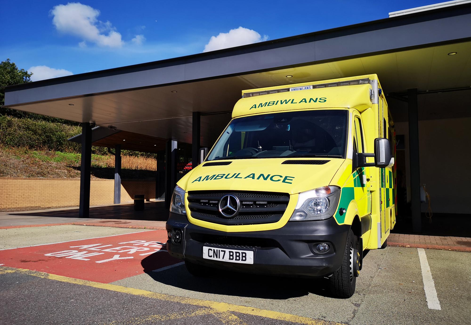 Ambulance parked at the Accident and Emergency Department at Morriston Hospital