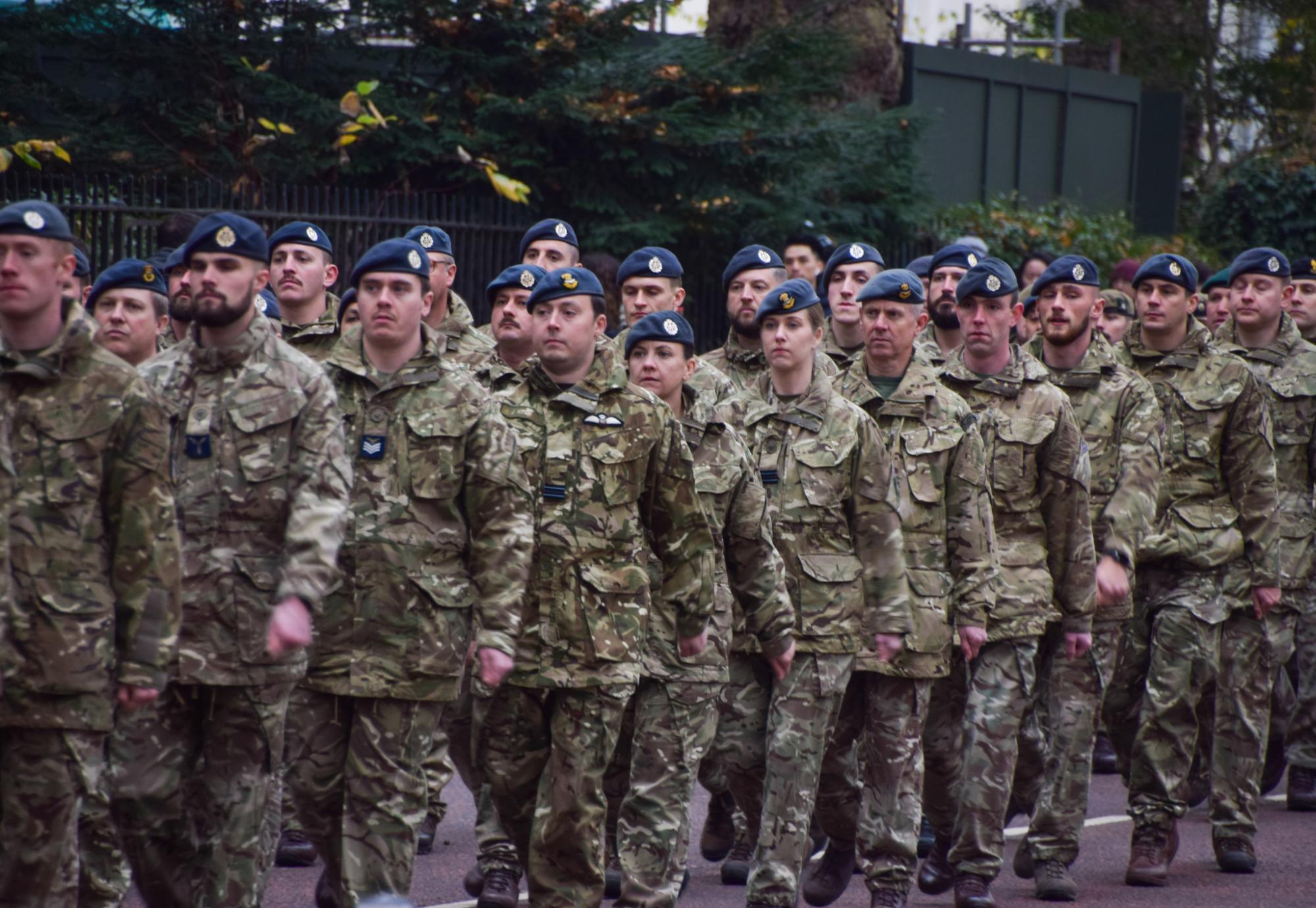 Members of the UK armed forces marching