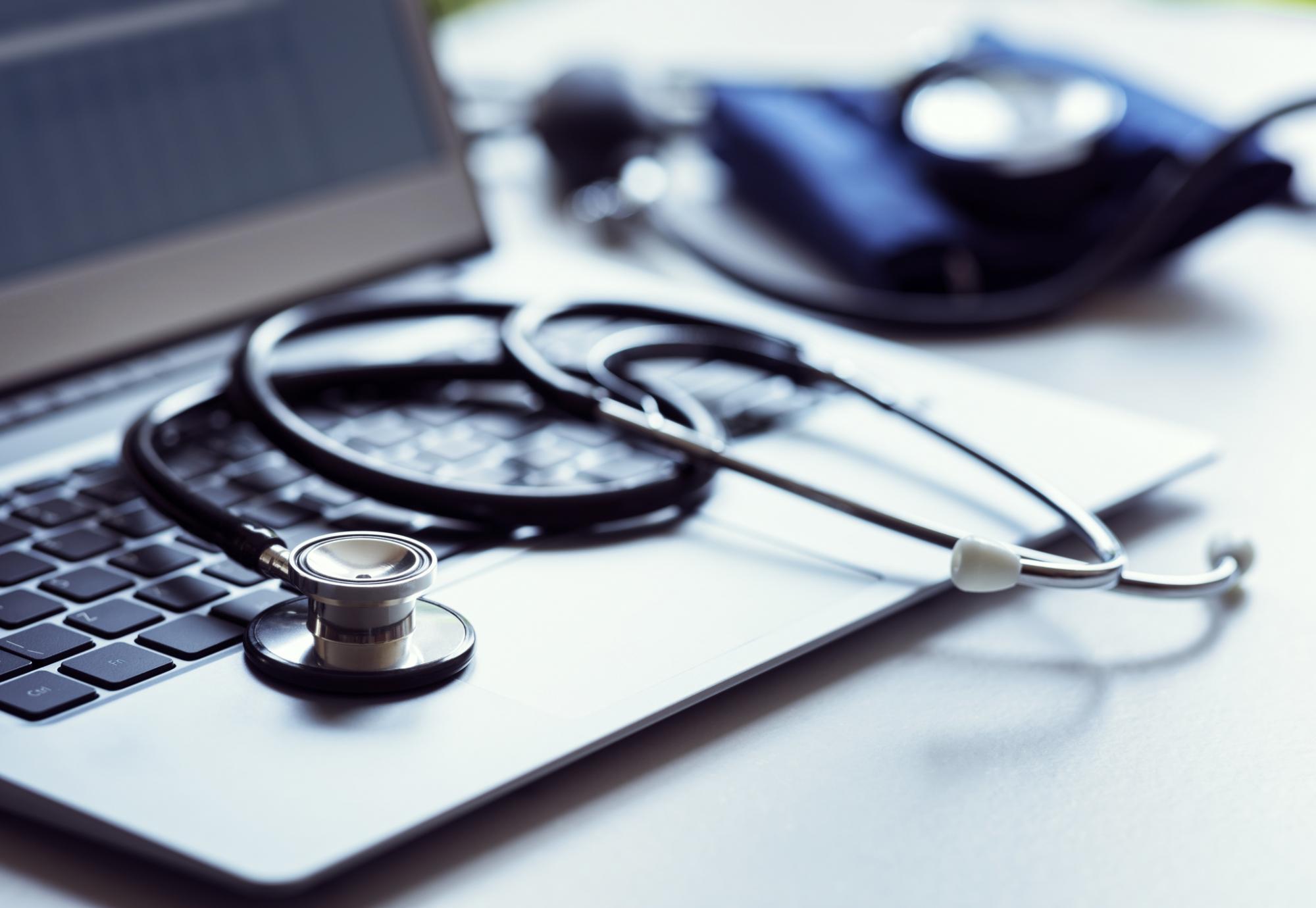 Stethoscope on laptop keyboard