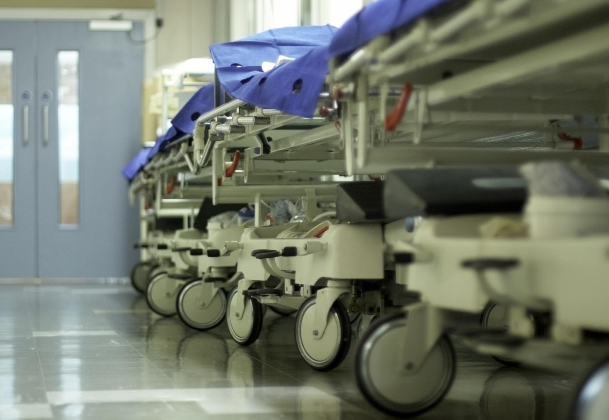 Hospital beds in a corridor