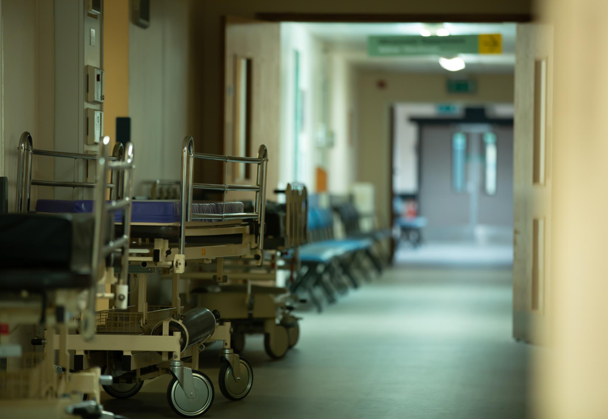 Hospital beds in the corridor
