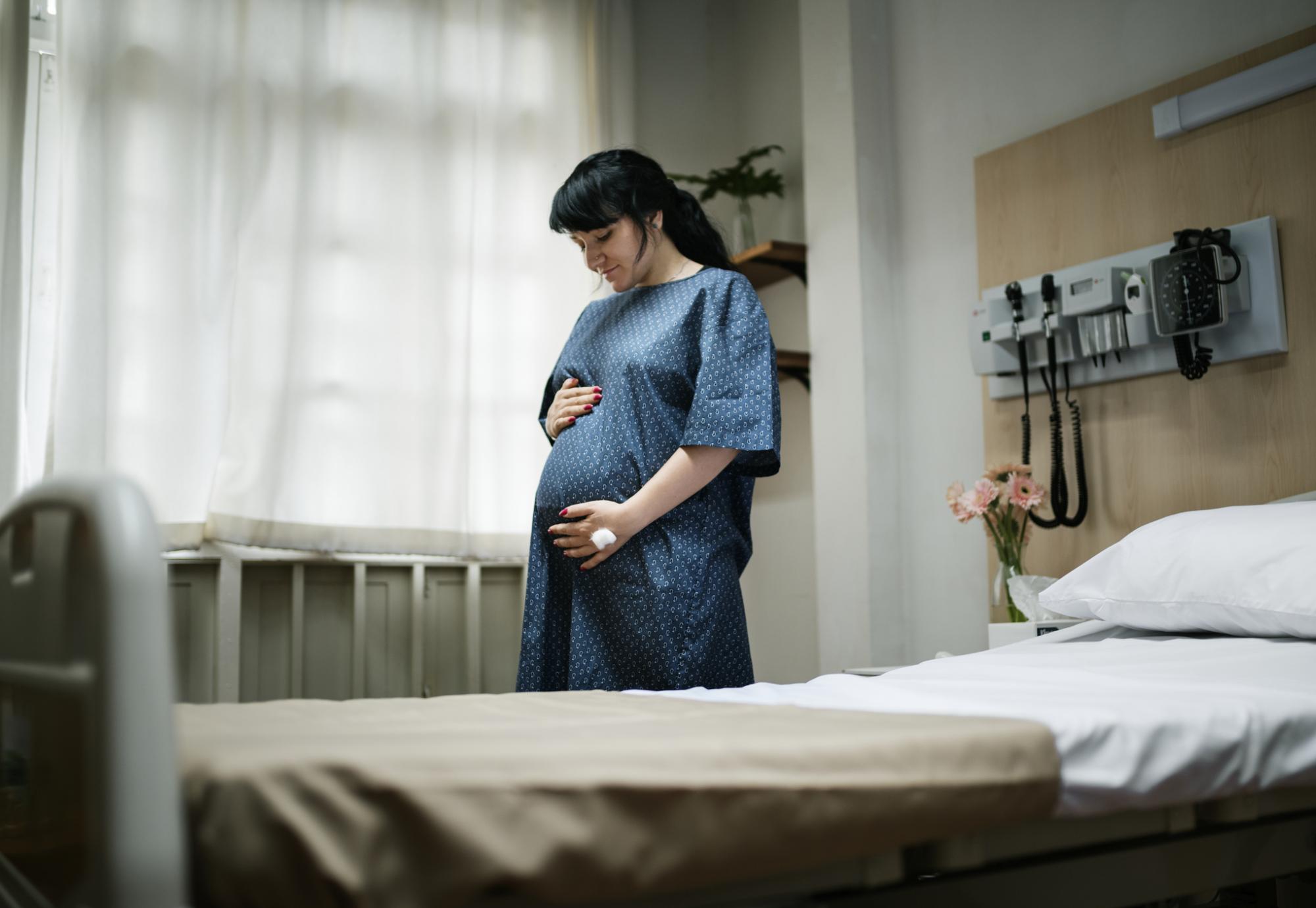 Pregnant woman in a hospital room