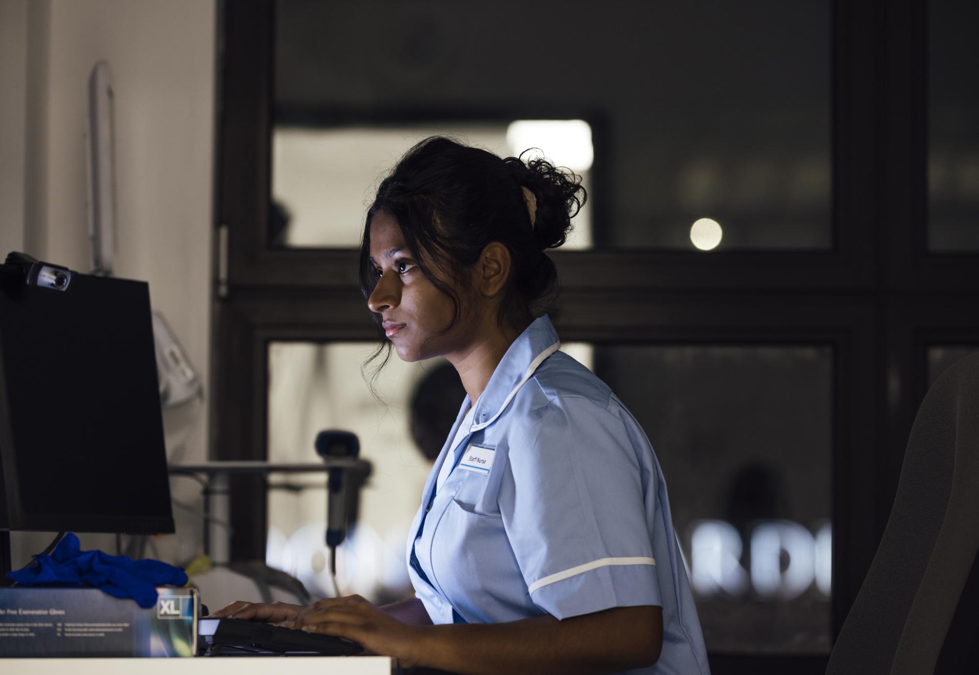 Nurse using a computer