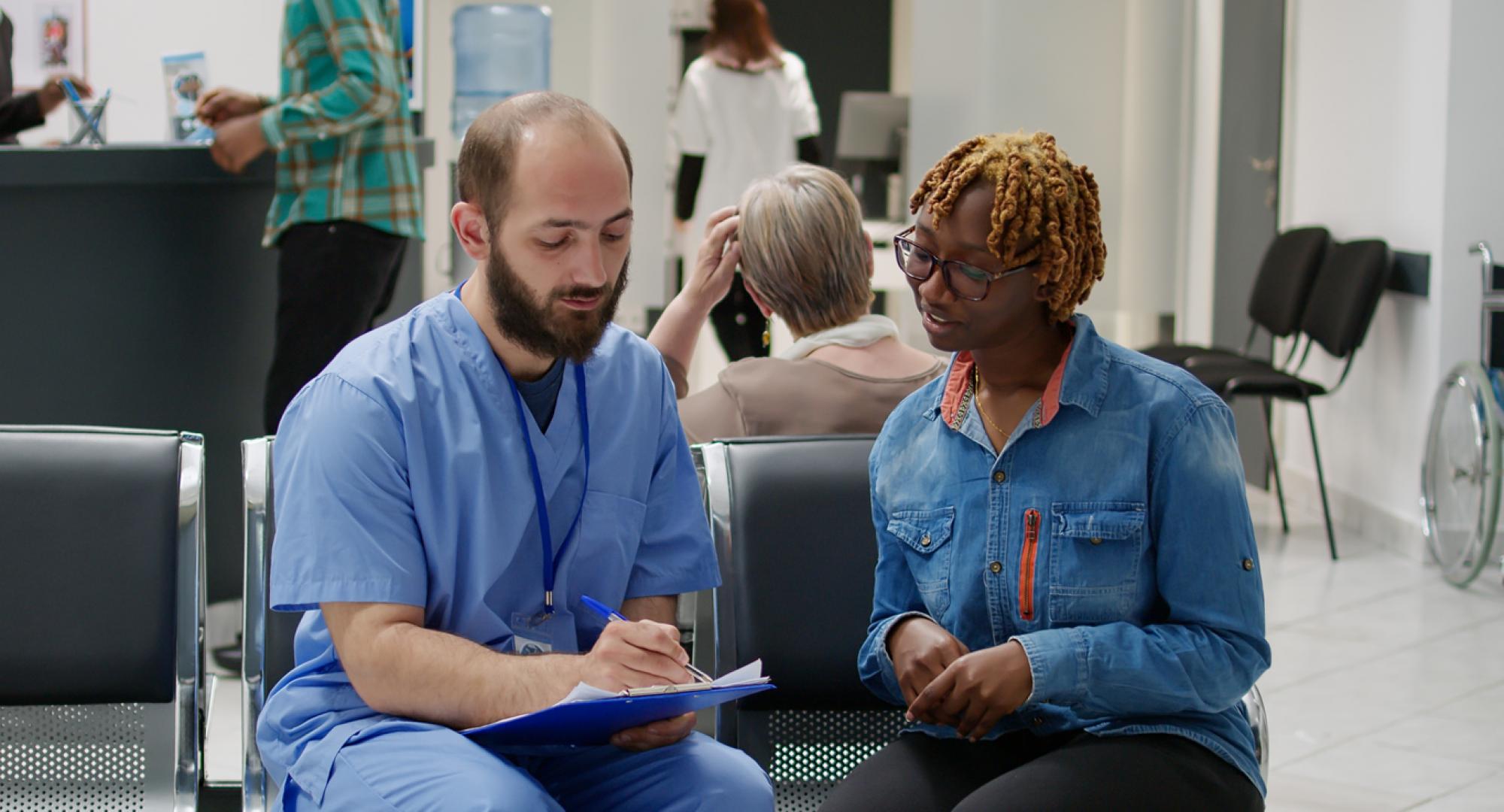 NHS waiting room depicting waiting lists and backlog