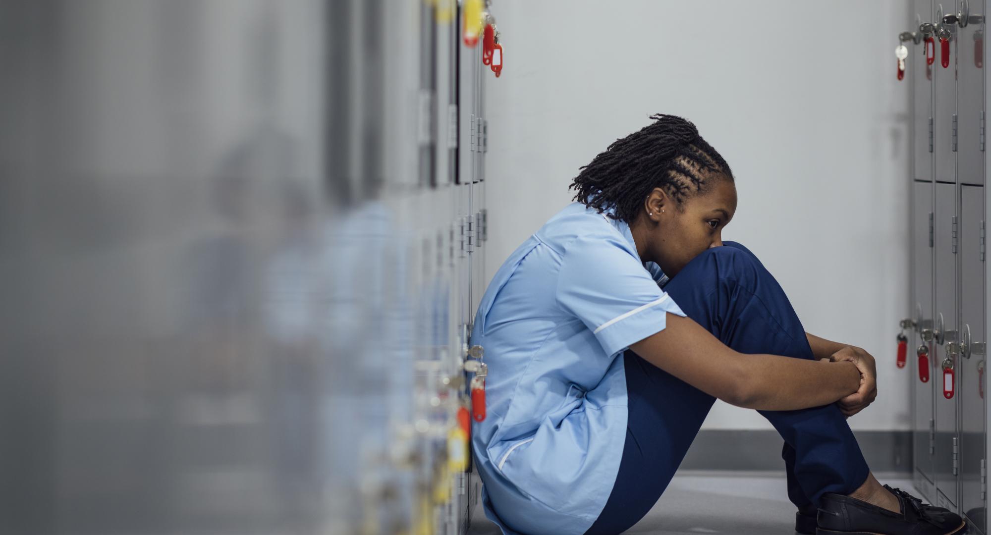 Stressed nurse taking a break