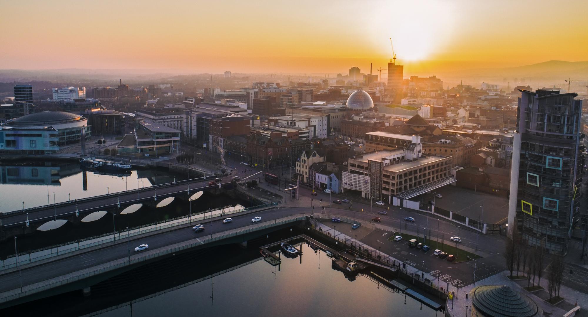 Belfast city centrE from a drone