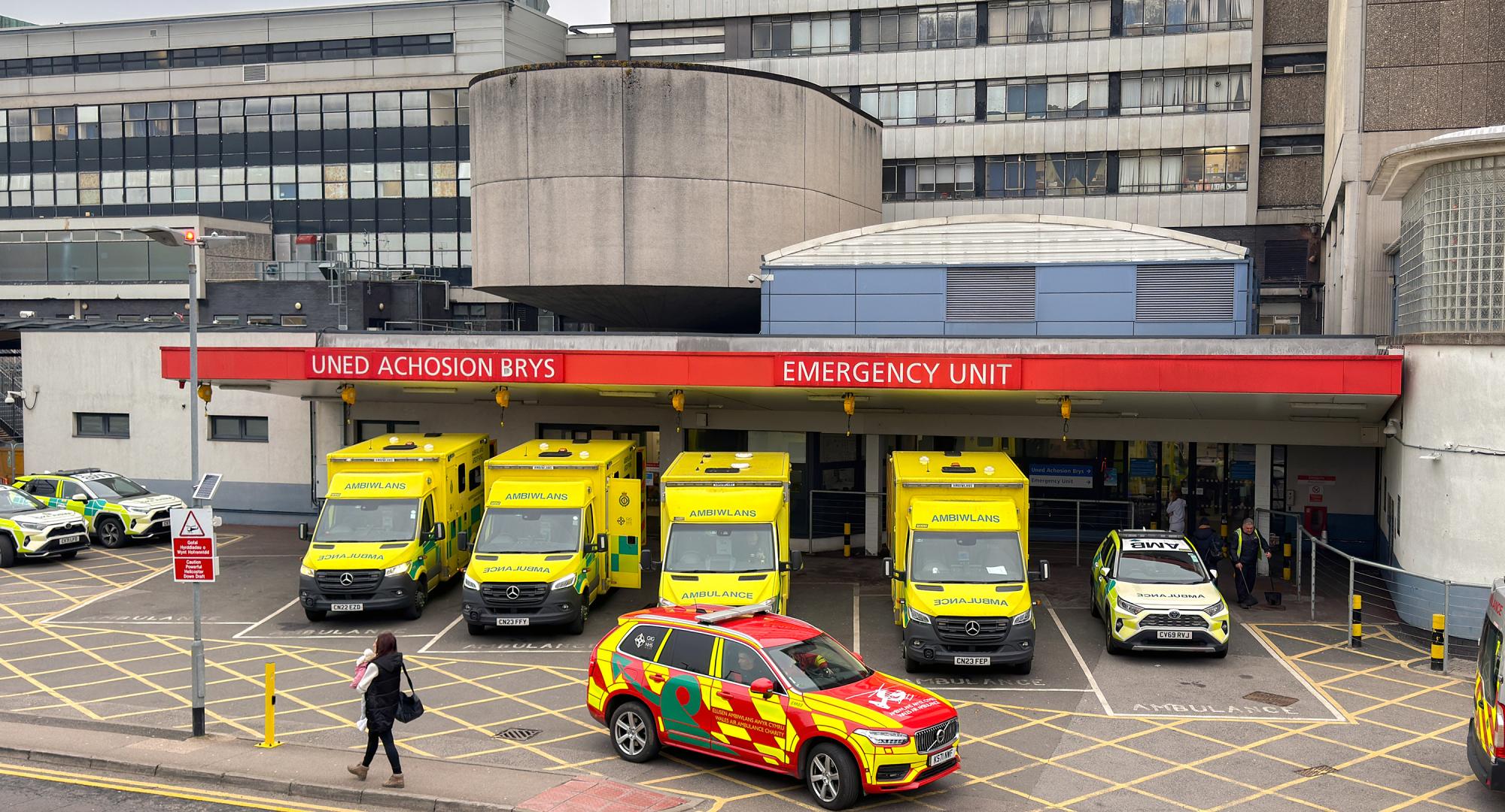 Ambulances waiting outside a welsh hospital