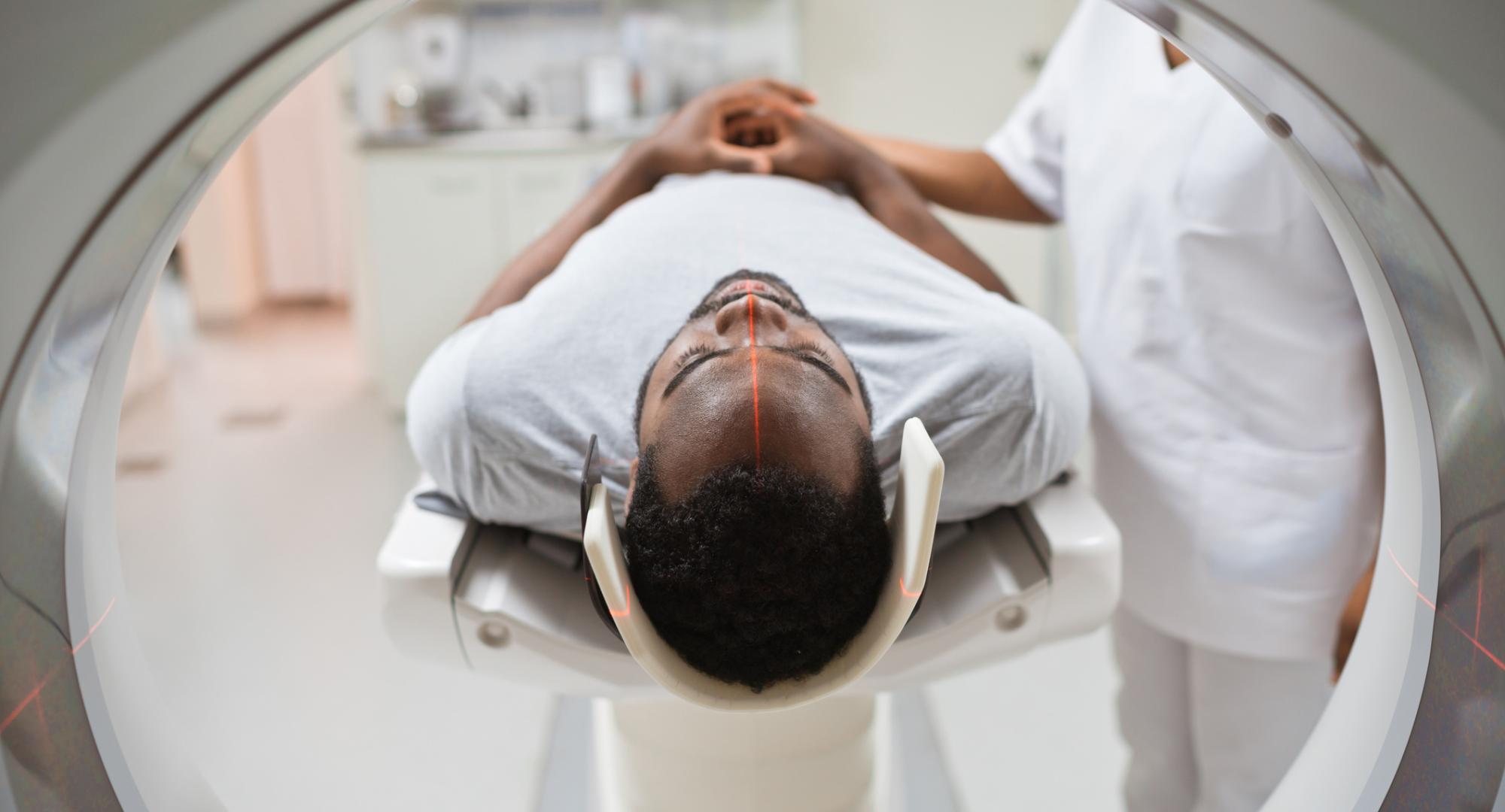 Male patient undergoing MRI scan