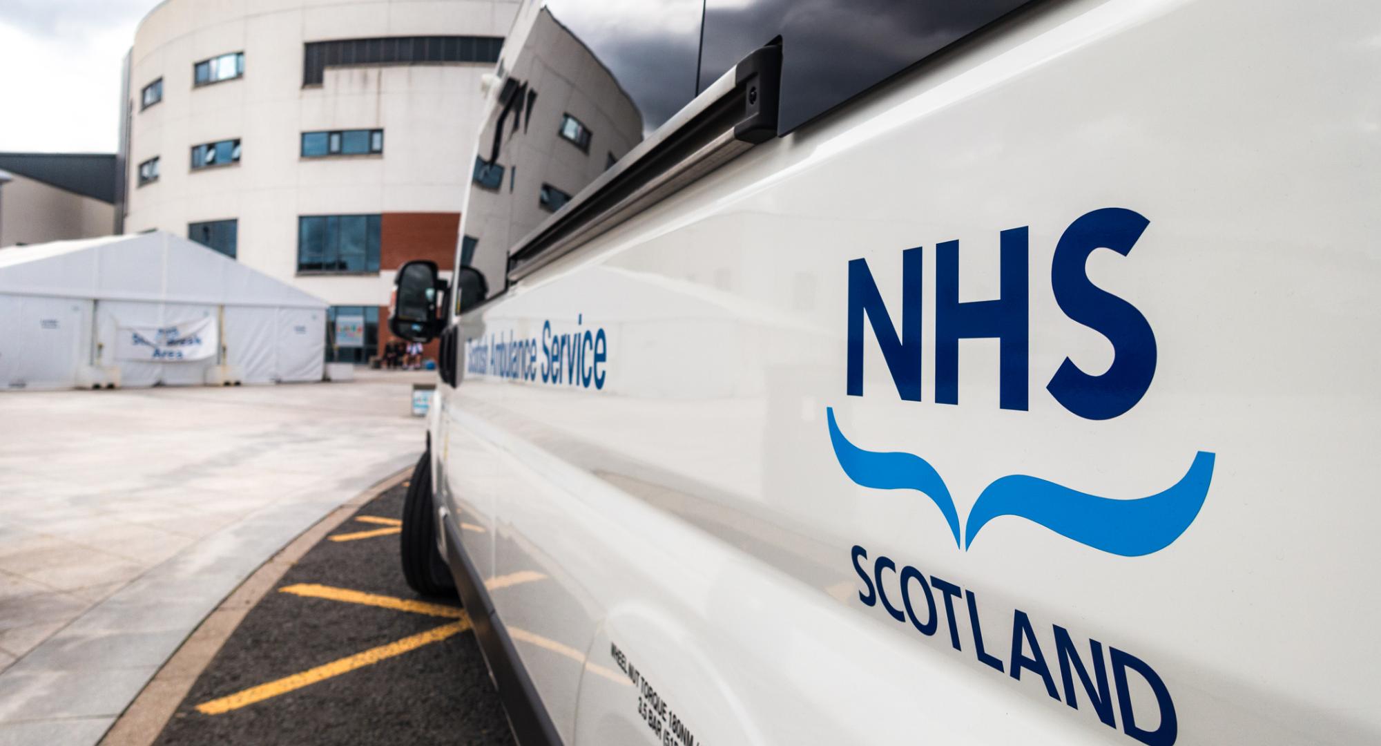 NHS Scotland logo on side of an ambulance