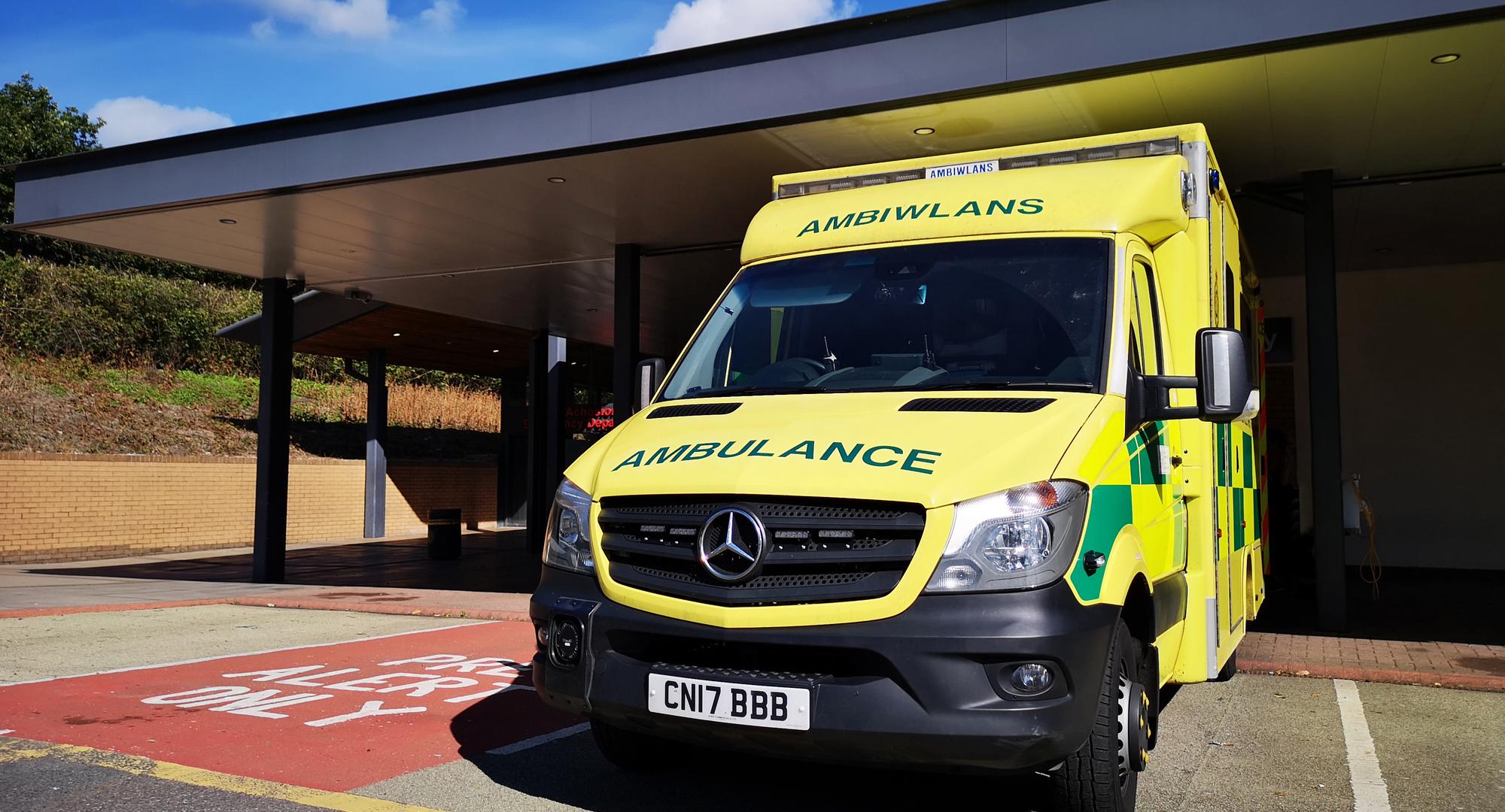 Ambulance parked at the Accident and Emergency Department at Morriston Hospital
