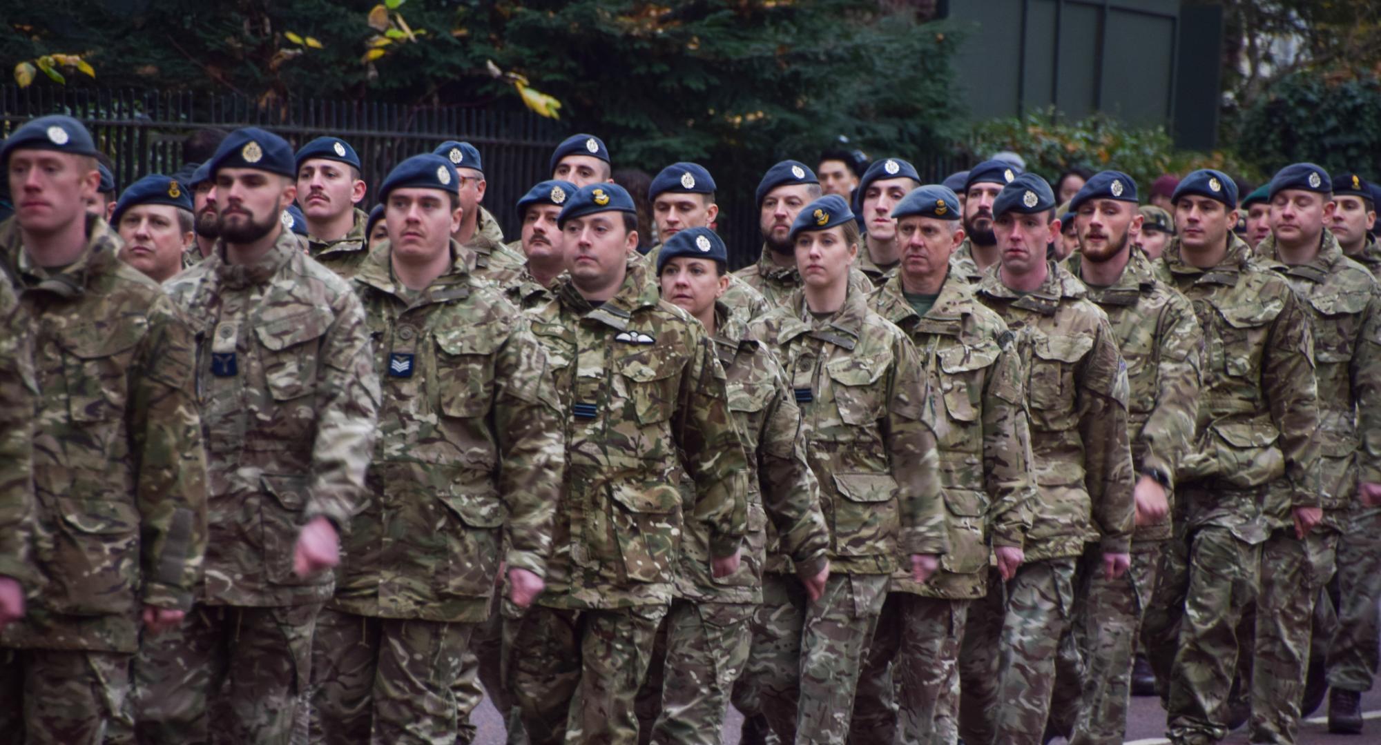 Members of the UK armed forces marching