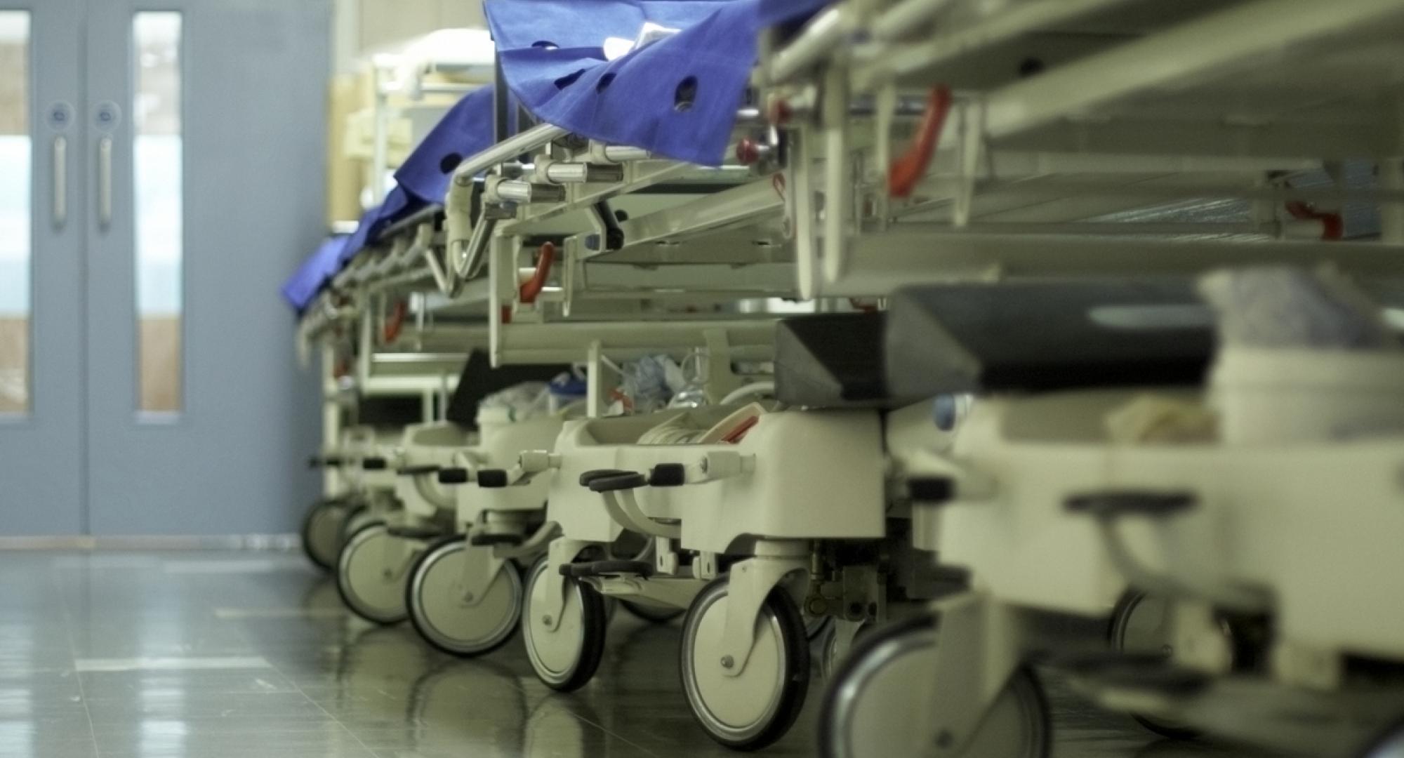 Hospital beds in a corridor